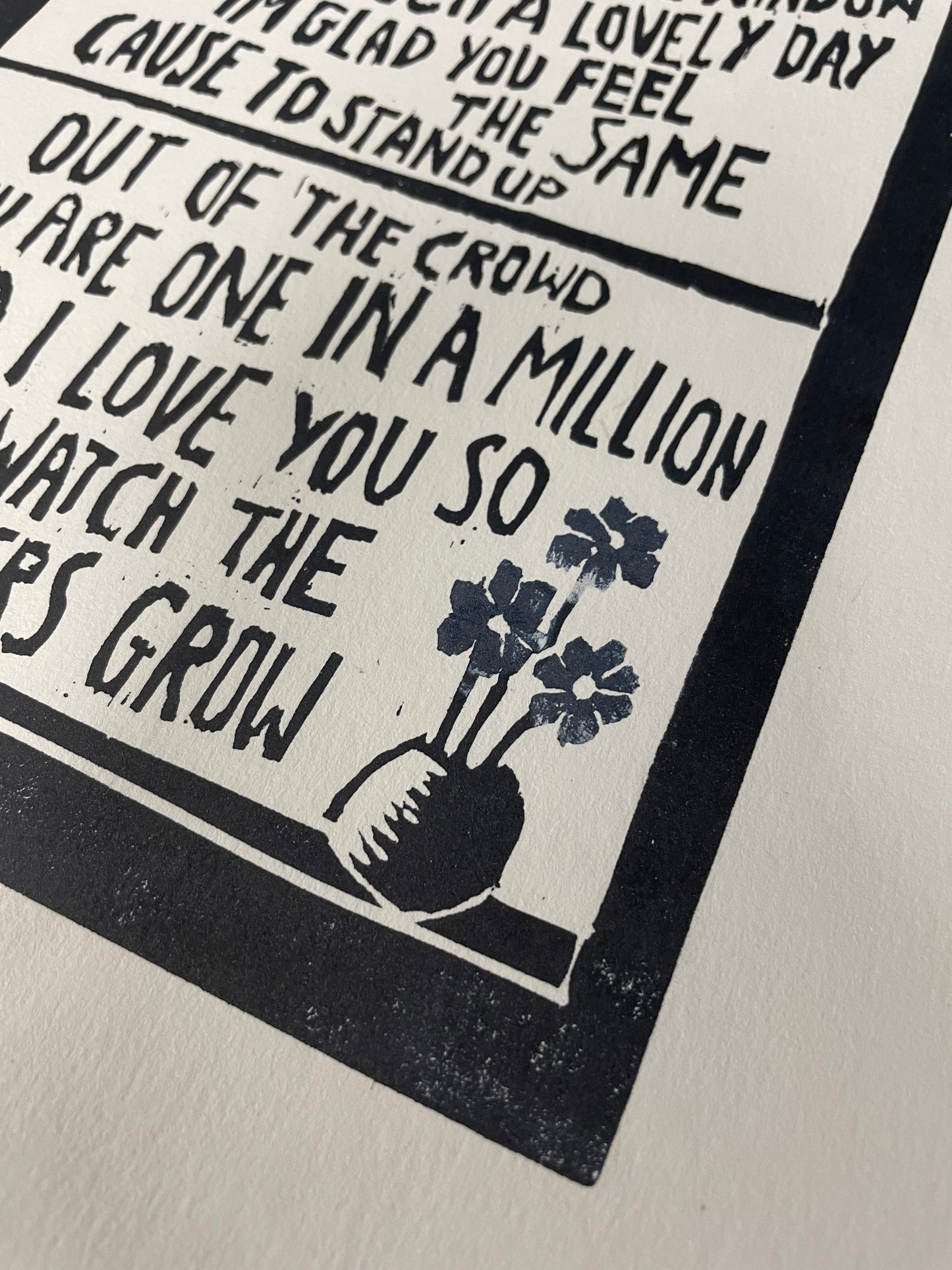 Travis 'Flowers in the Window' song lyrics inspired linocut print