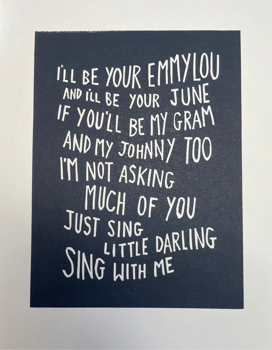 First Aid Kit ‘Emmylou’ inspired linocut print 8x6”