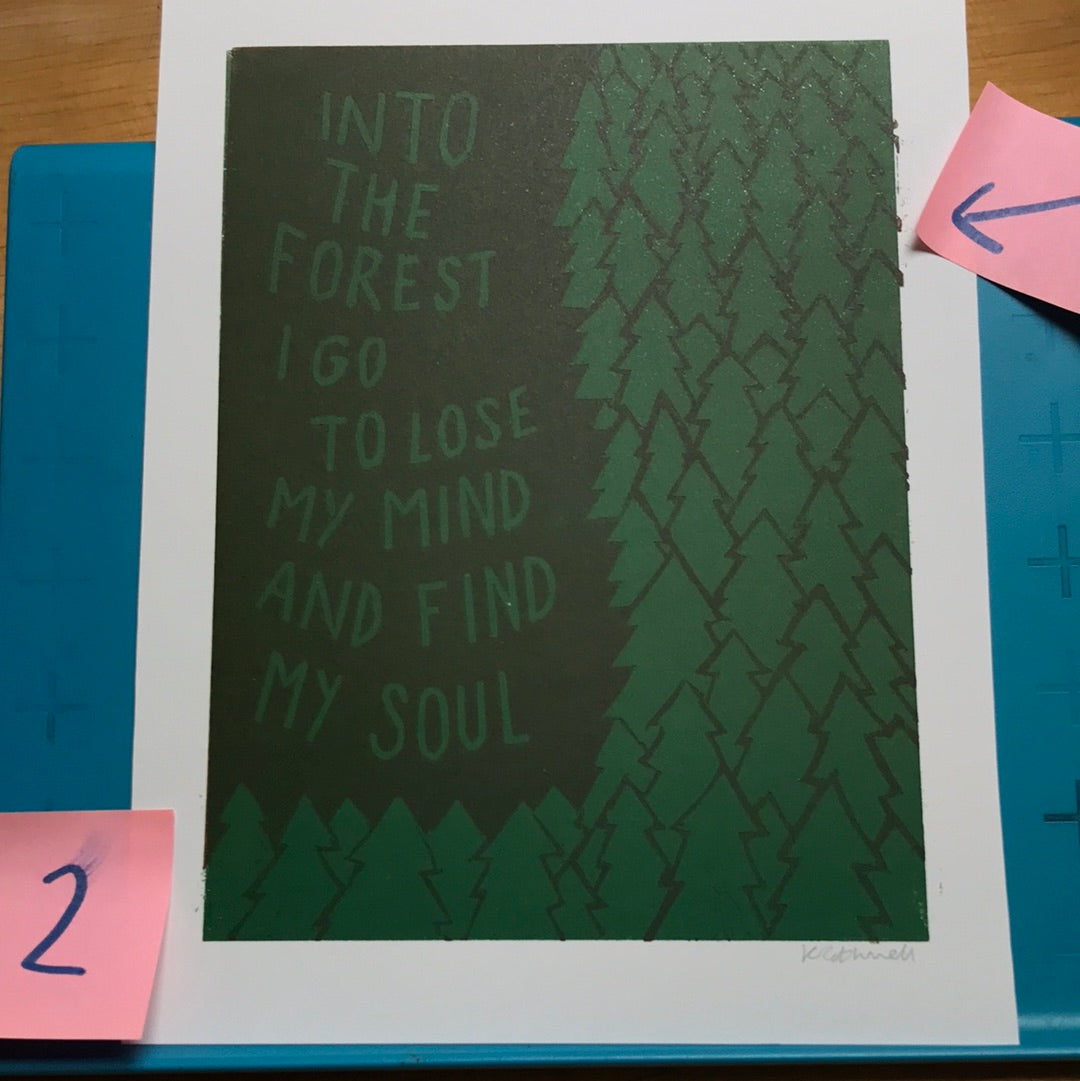 SUPER SECONDS John Muir inspired forest linocut