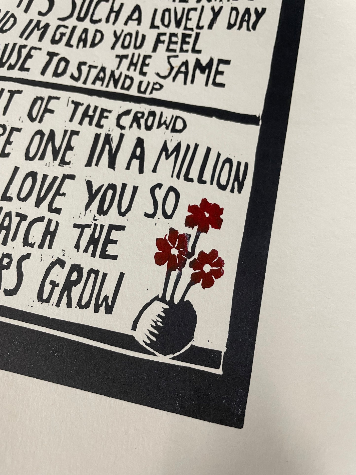 Travis 'Flowers in the Window' song lyrics inspired linocut print