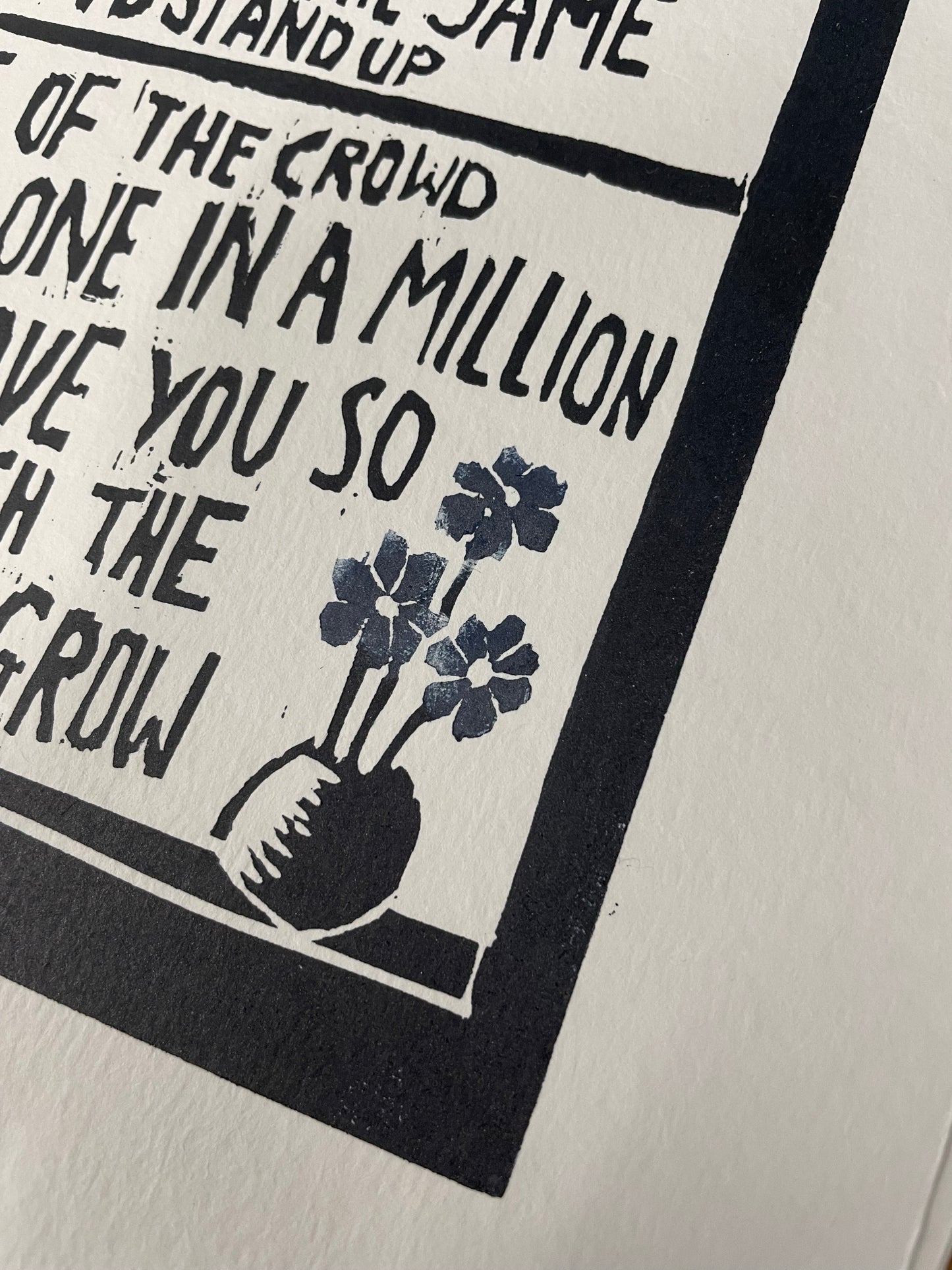 Travis 'Flowers in the Window' song lyrics inspired linocut print