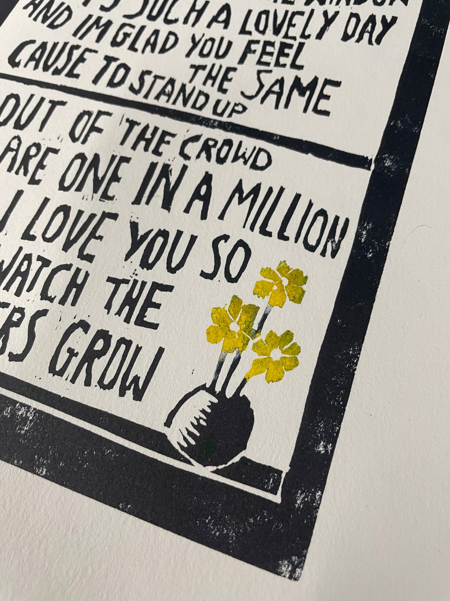 Travis 'Flowers in the Window' song lyrics inspired linocut print