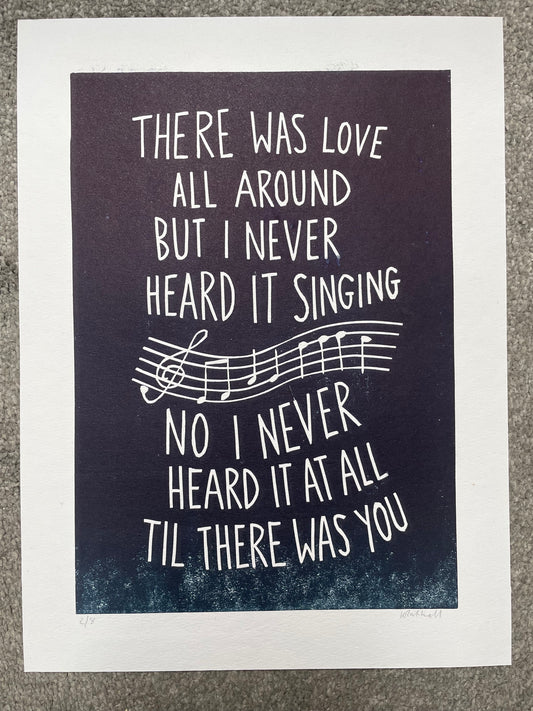 Beatles ‘Til There Was You’ inspired linocut print