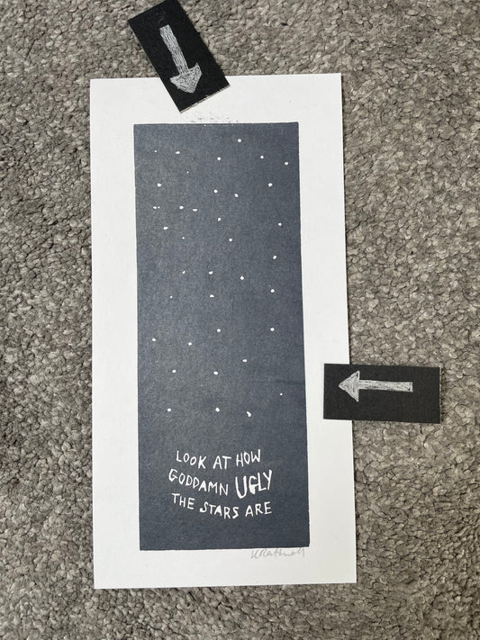 SUPER SECONDS Alkaline Trio 'Trouble Breathing' lyrics inspired linocut print