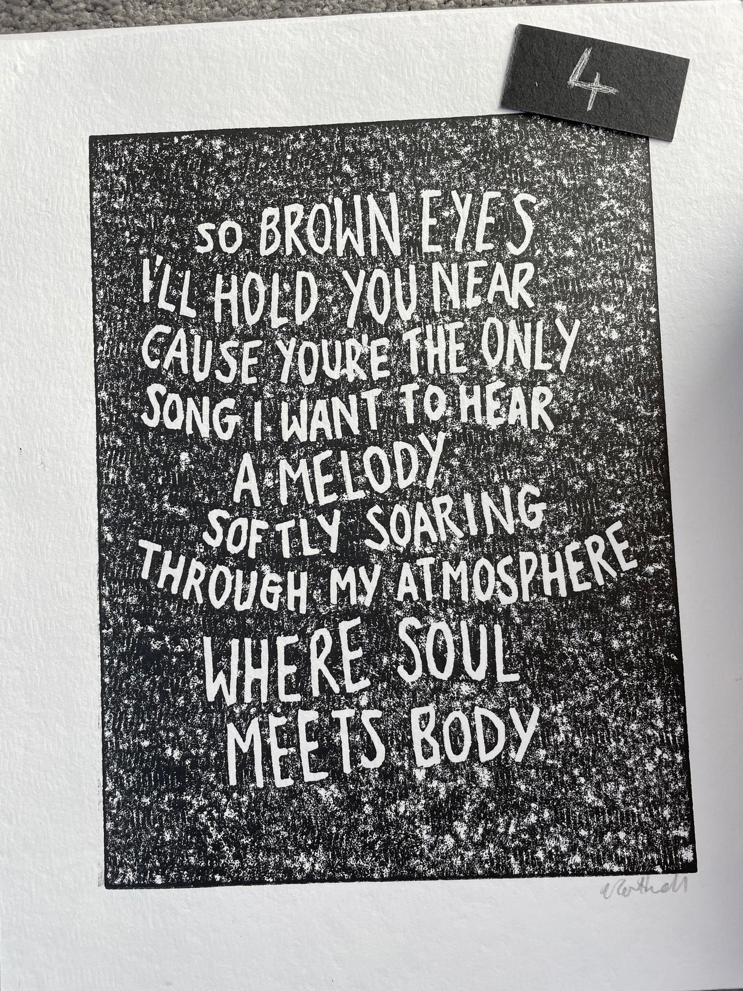 SUPER SECONDS Death Cab For Cutie ‘Soul Meets Body’ inspired linocut print