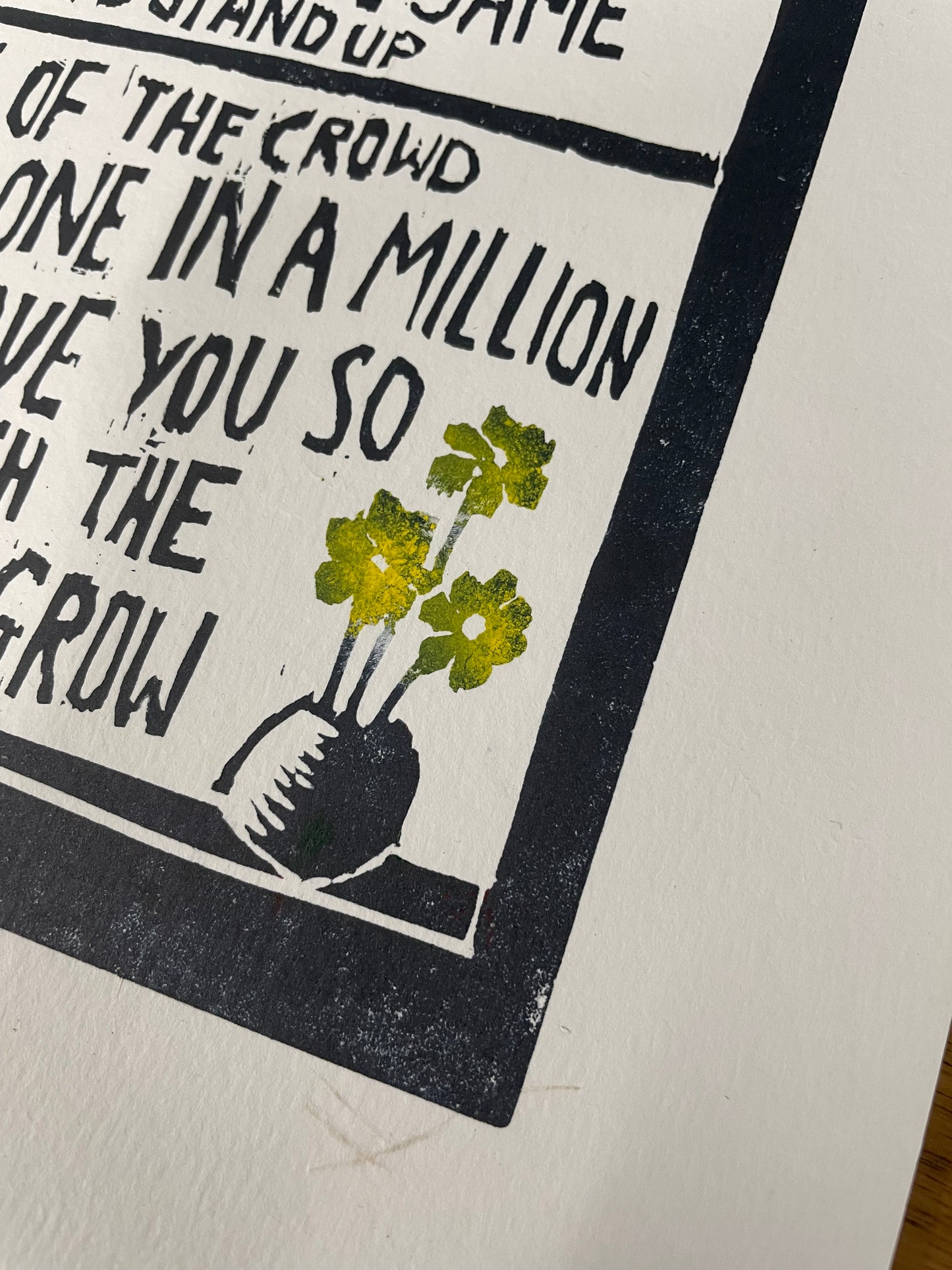 Travis 'Flowers in the Window' song lyrics inspired linocut print