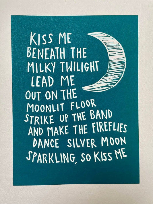 Sixpence None The Richer ‘Kiss Me’ lyrics inspired linocut print