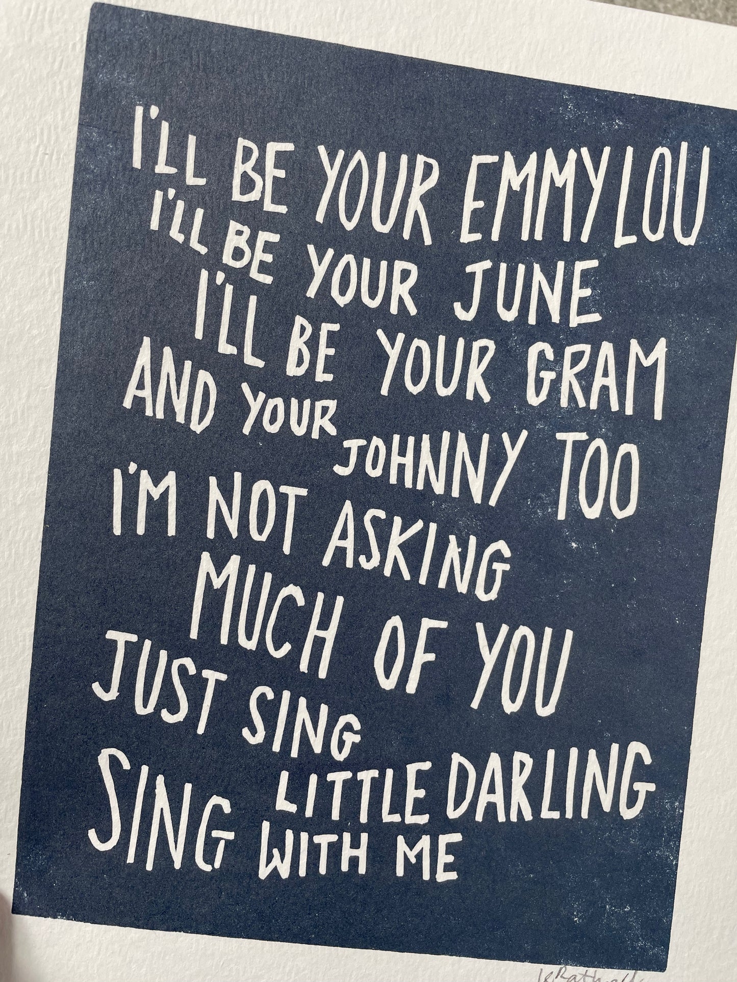 First Aid Kit ‘Emmylou’ inspired linocut print 8x6”