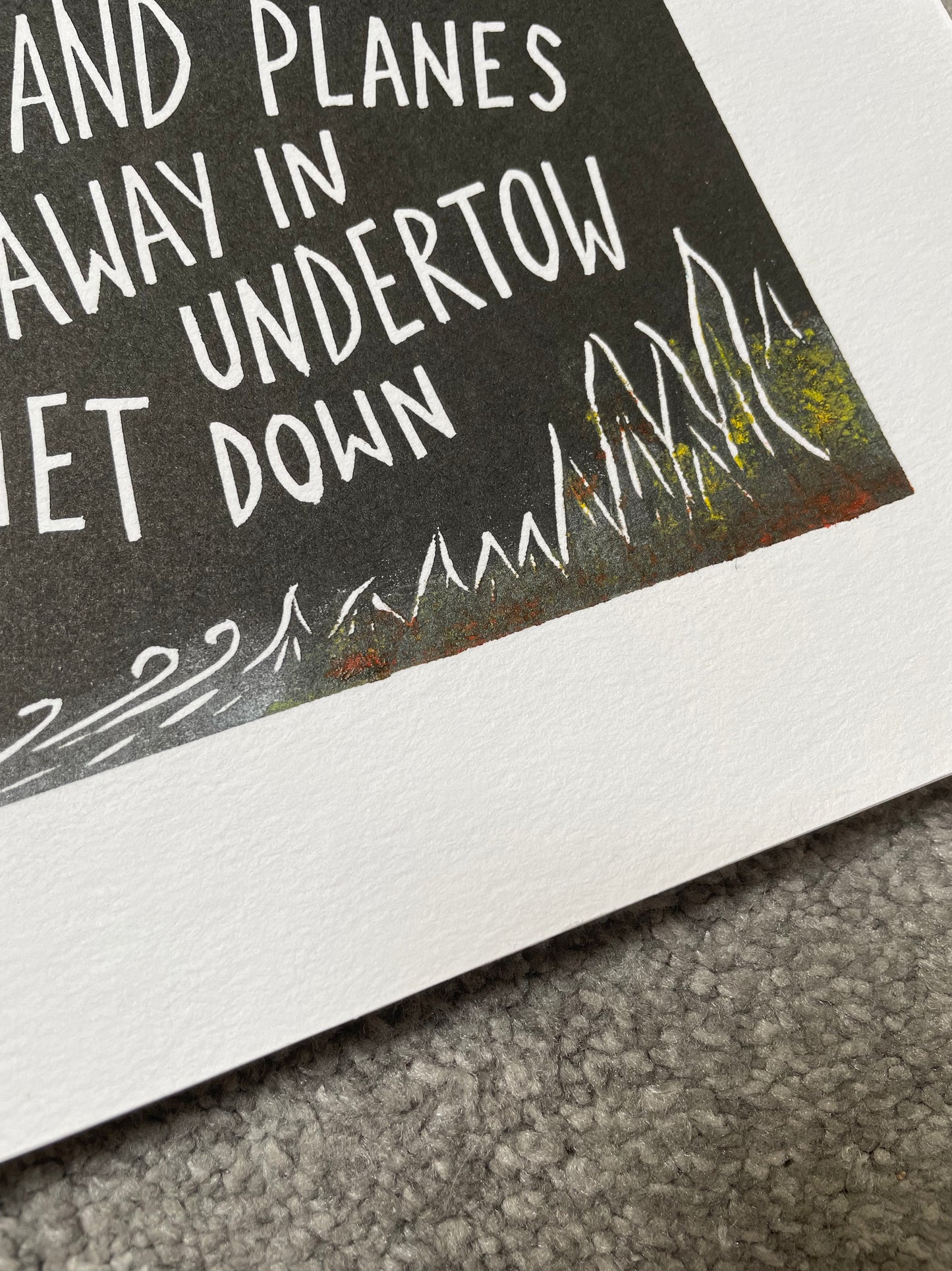 Alkaline Trio 'Trucks and Trains' lyrics inspired linocut print