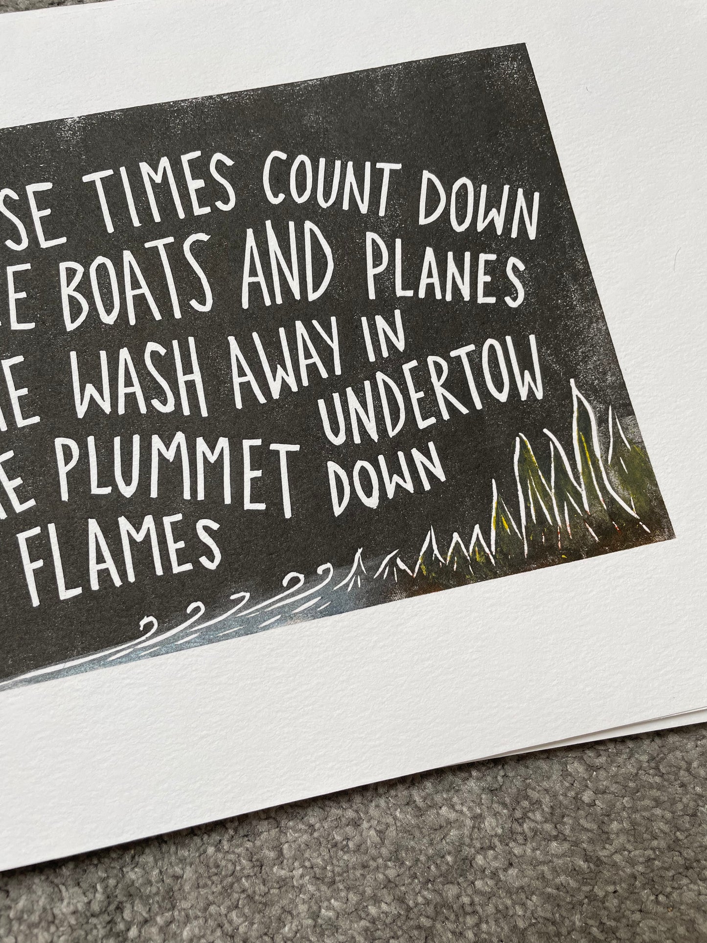 Alkaline Trio 'Trucks and Trains' lyrics inspired linocut print