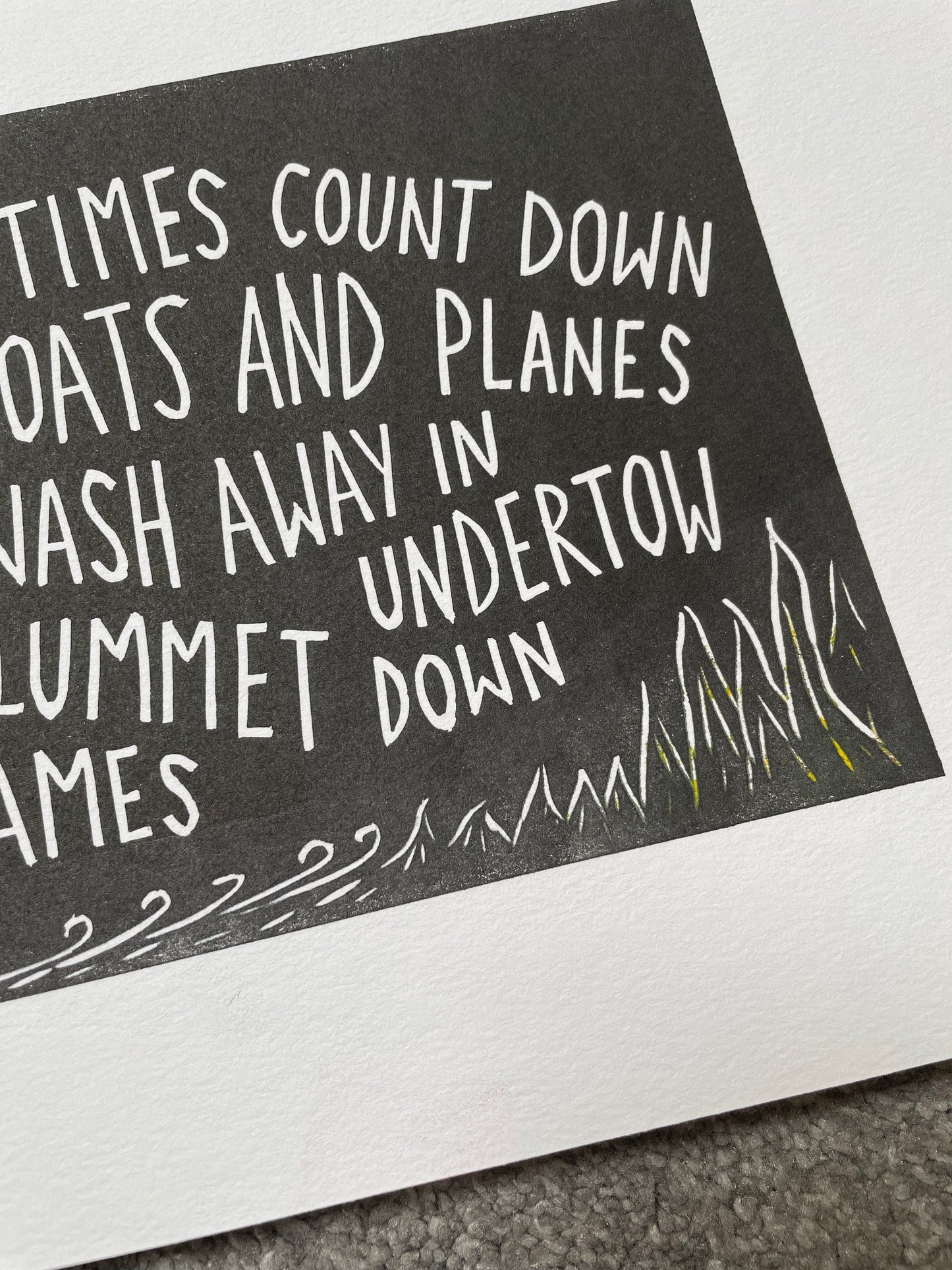 Alkaline Trio 'Trucks and Trains' lyrics inspired linocut print