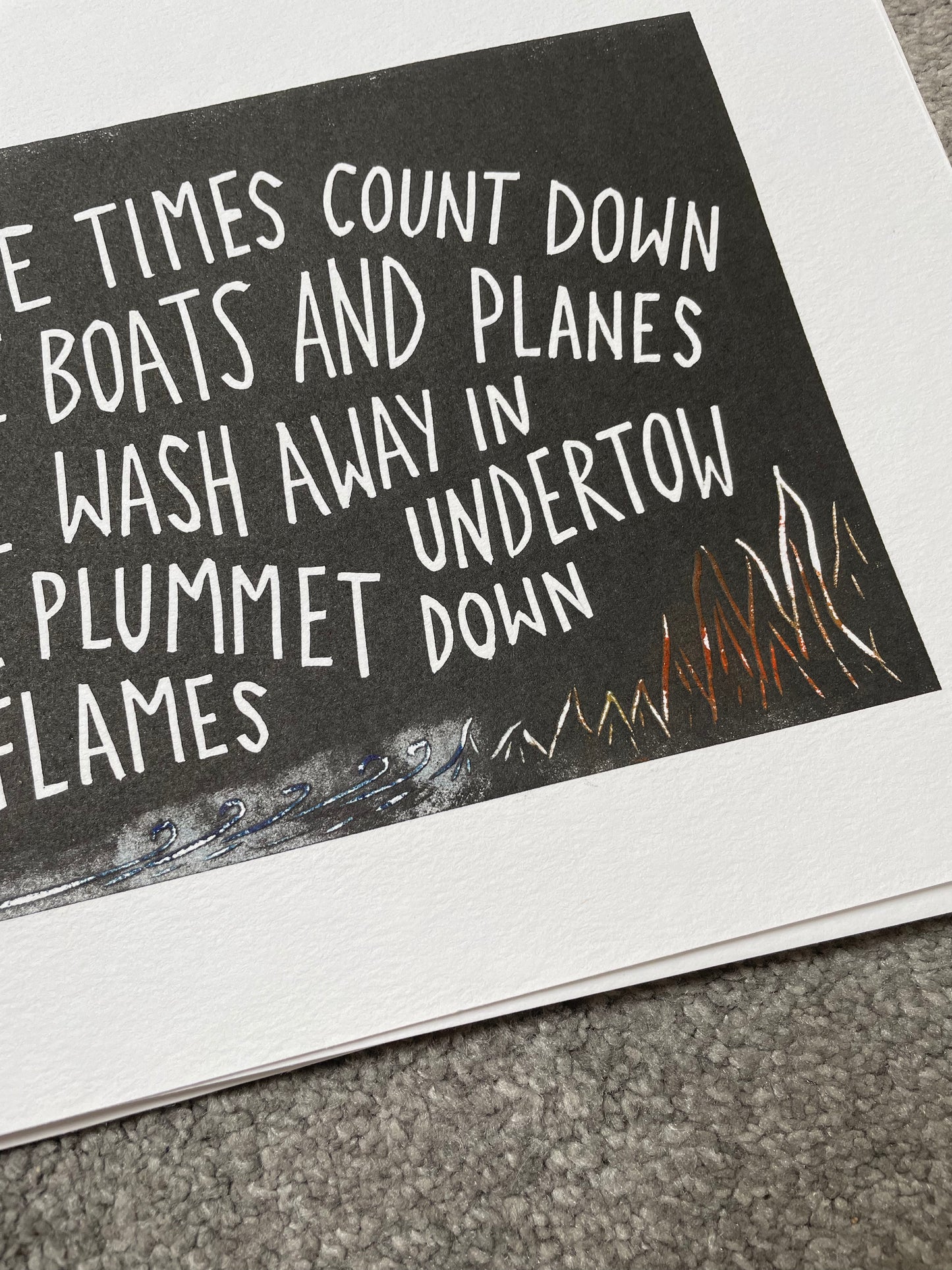 Alkaline Trio 'Trucks and Trains' lyrics inspired linocut print