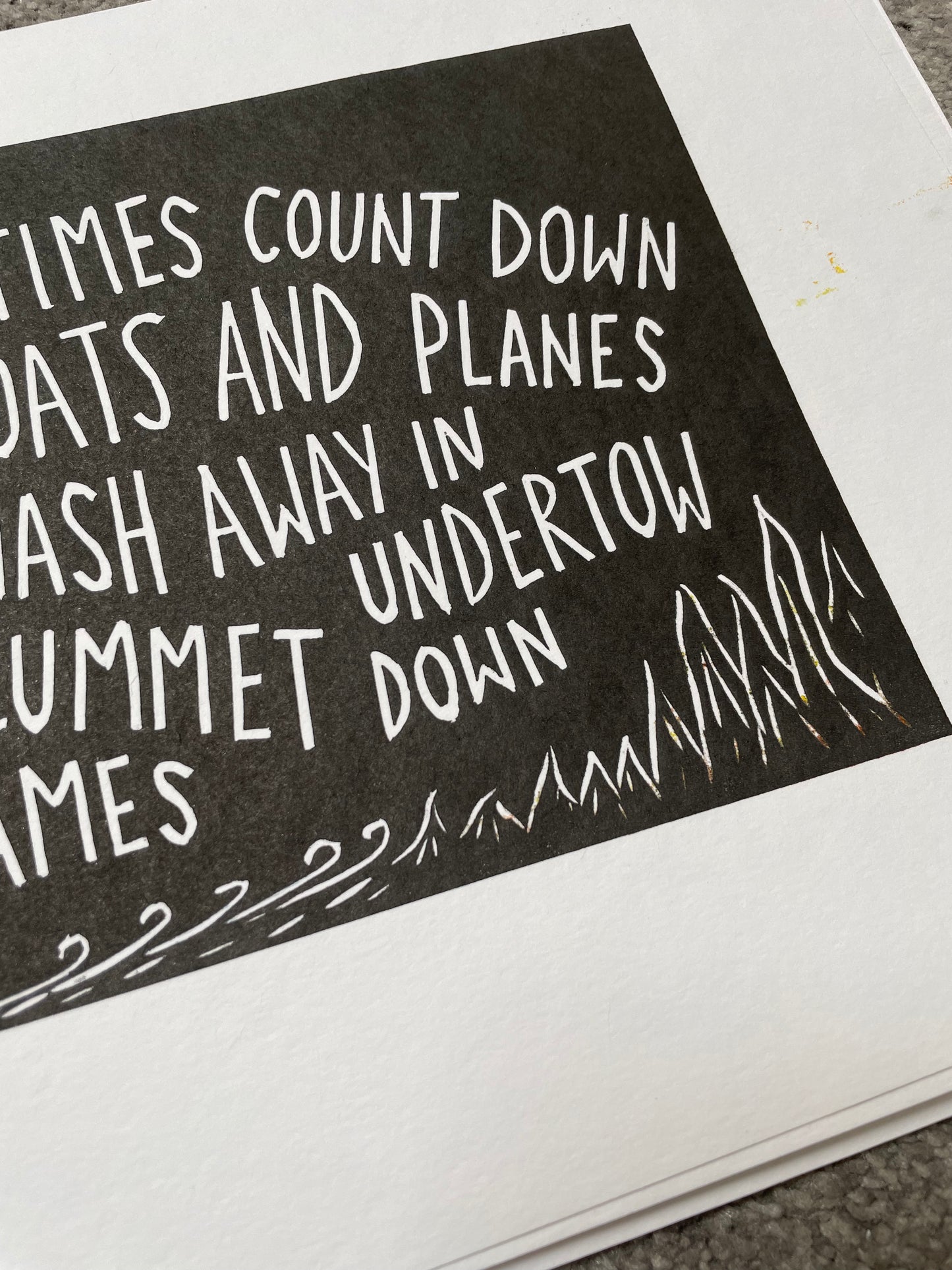 Alkaline Trio 'Trucks and Trains' lyrics inspired linocut print