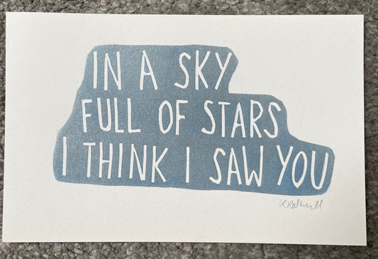 Coldplay 'A Sky Full of Stars' lyrics inspired linocut print