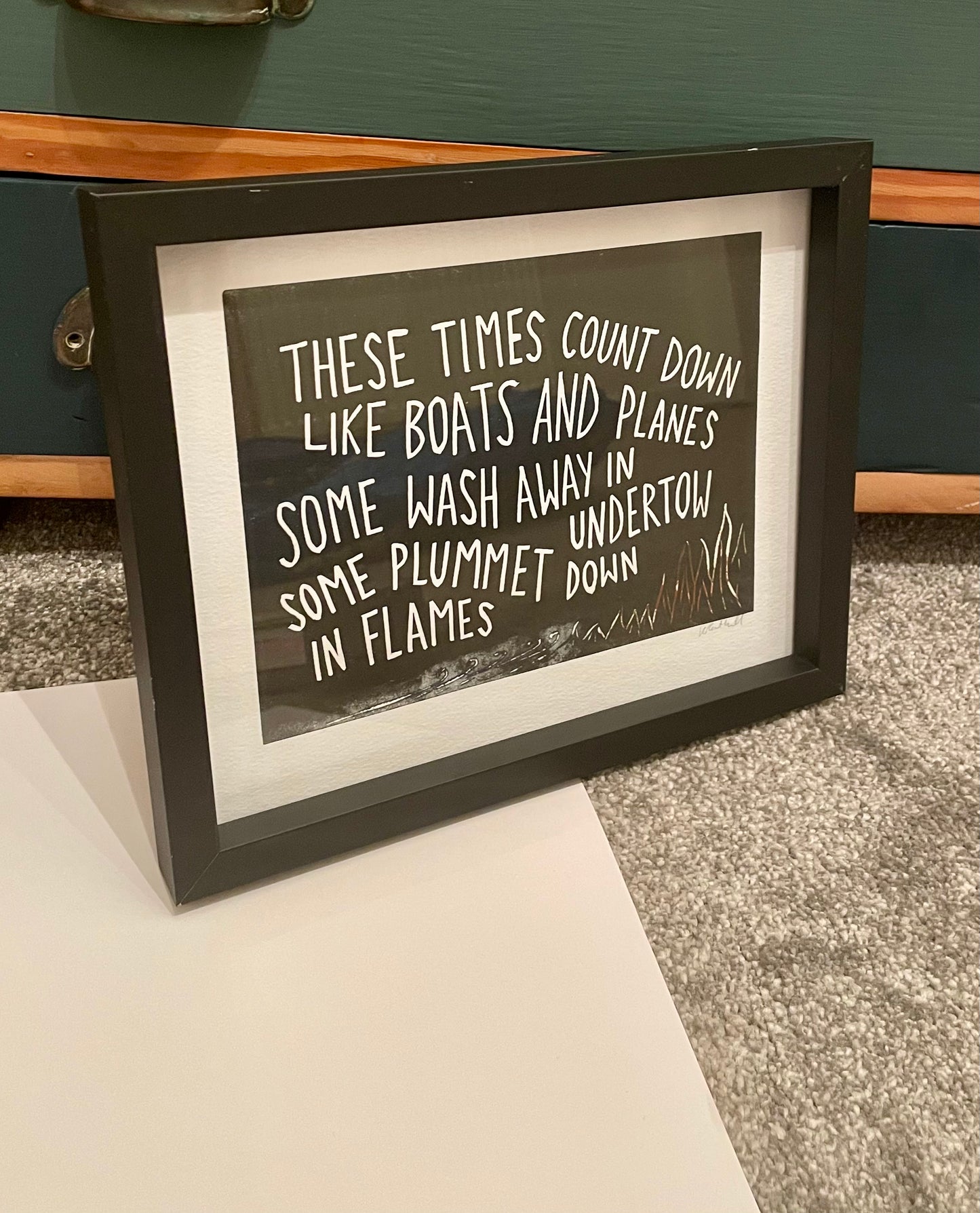 Alkaline Trio 'Trucks and Trains' lyrics inspired linocut print