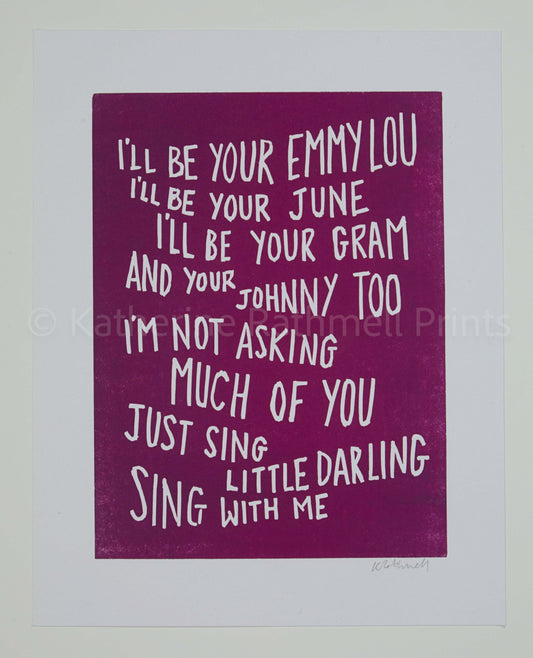 SUPER SECONDS First Aid Kit ‘Emmylou’ inspired linocut print 8x6”