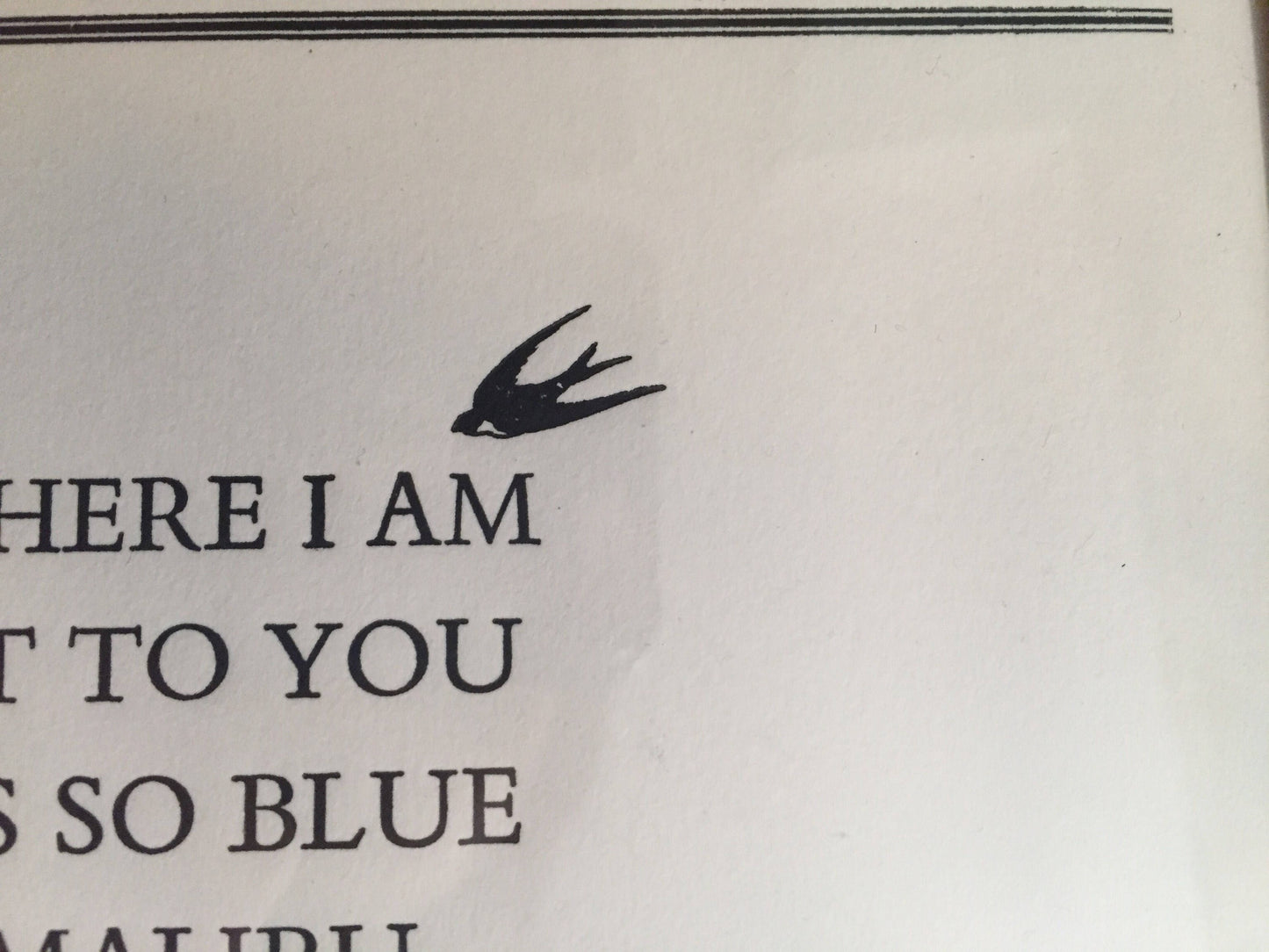 Miley Cyrus 'Malibu' lyrics inspired letterpress print