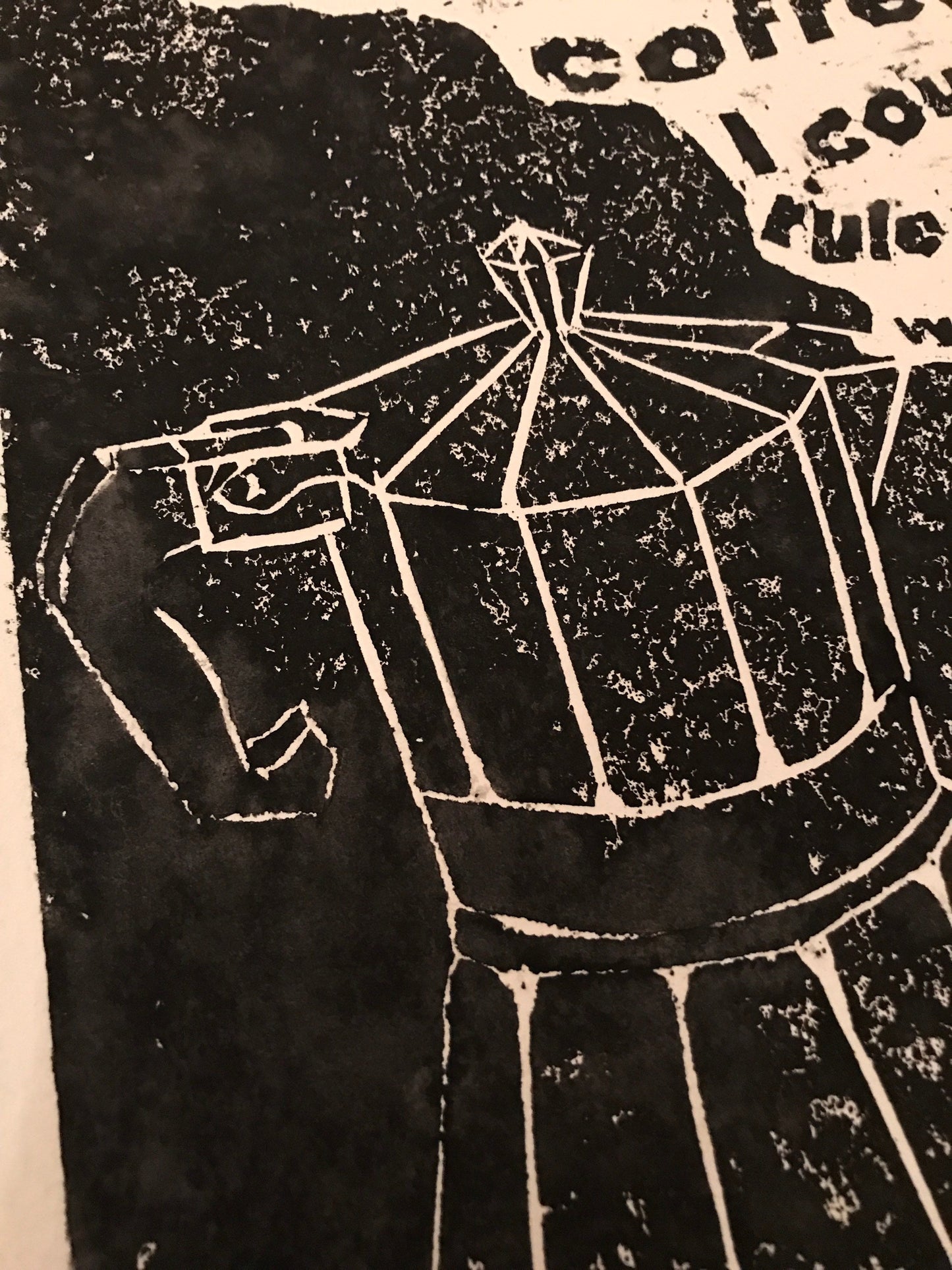 SUPER SECONDS Coffee pot linocut black