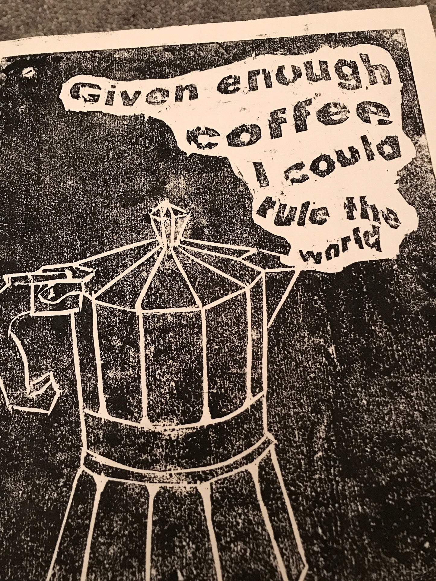 SUPER SECONDS Coffee pot linocut black