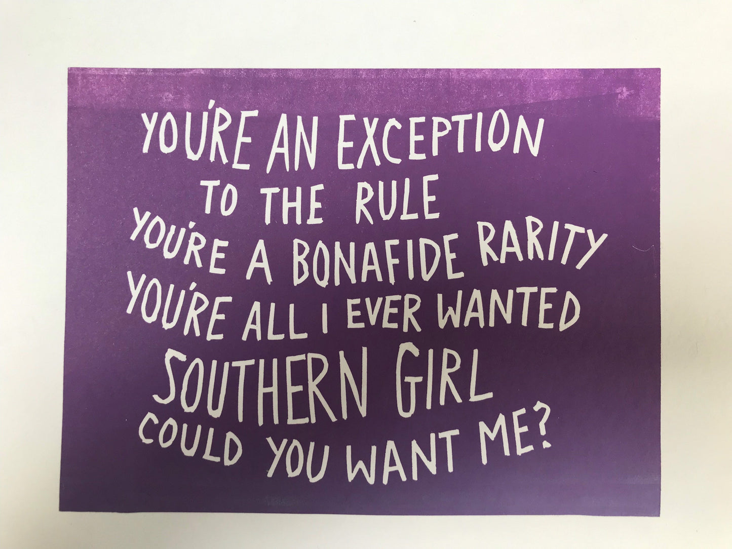SUPER SECONDS Incubus Southern Girl inspired linocut in purple fade