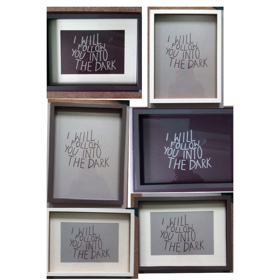 Death Cab For Cutie ‘I Will Follow You into the Dark’ lyrics inspired hand drawn lasercut print
