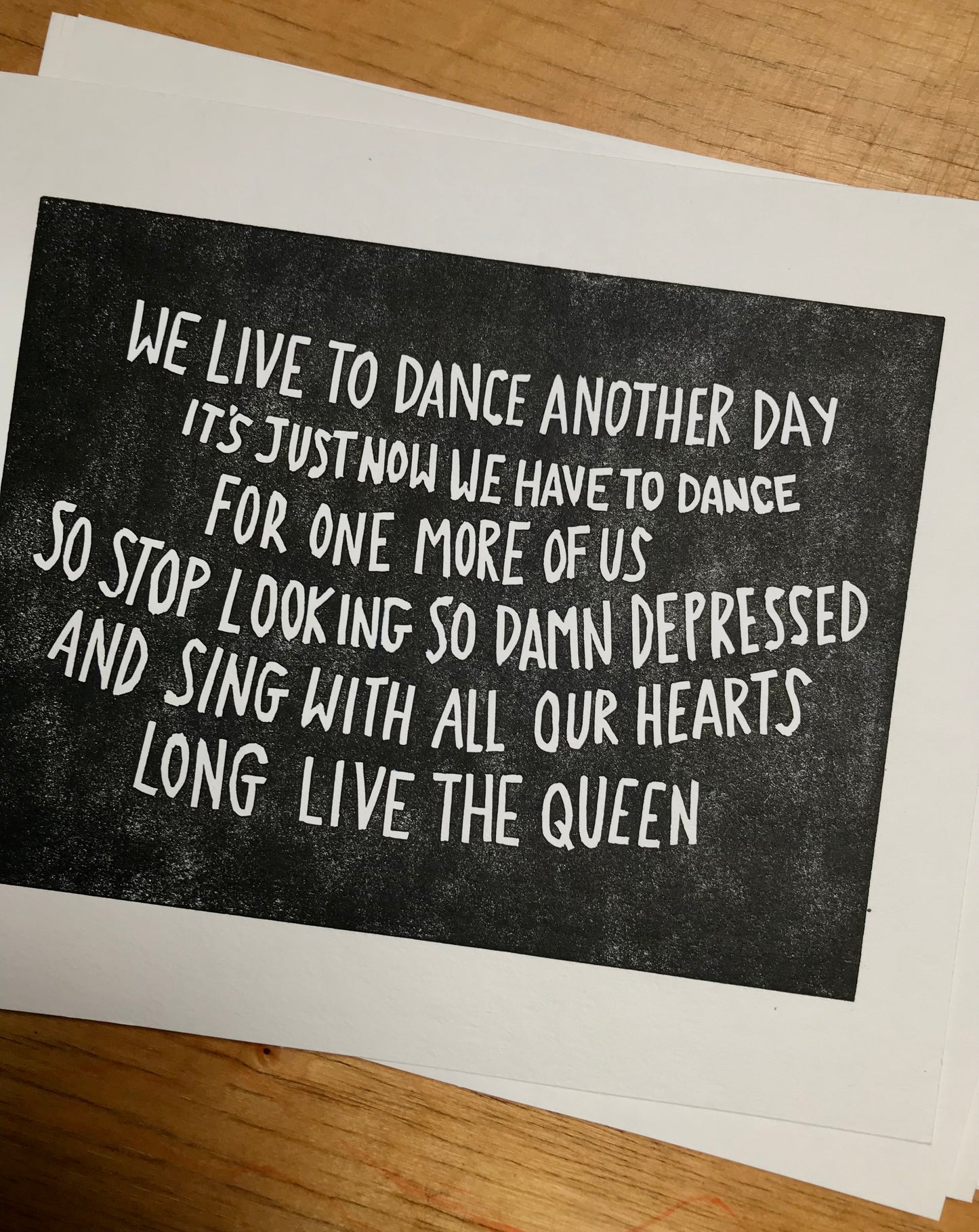 Frank Turner “Long Live The Queen” lyrics inspired linocut print