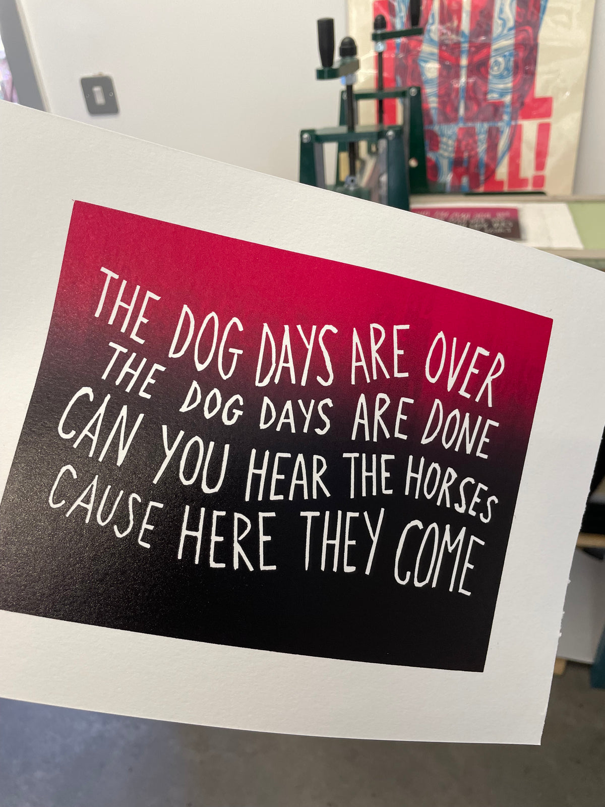 Florence & The Machine 'Dog Days' lyrics inspired linocut print