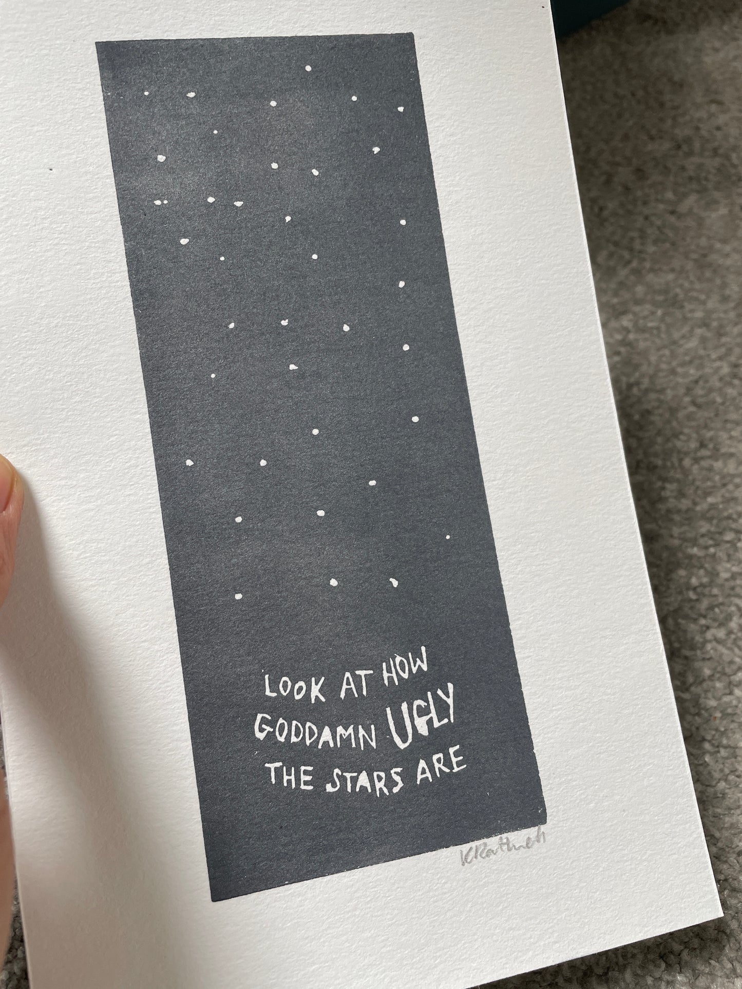 Alkaline Trio 'Trouble Breathing' lyrics inspired linocut print