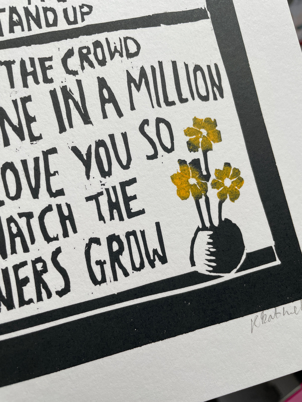 Travis 'Flowers in the Window' song lyrics inspired linocut print