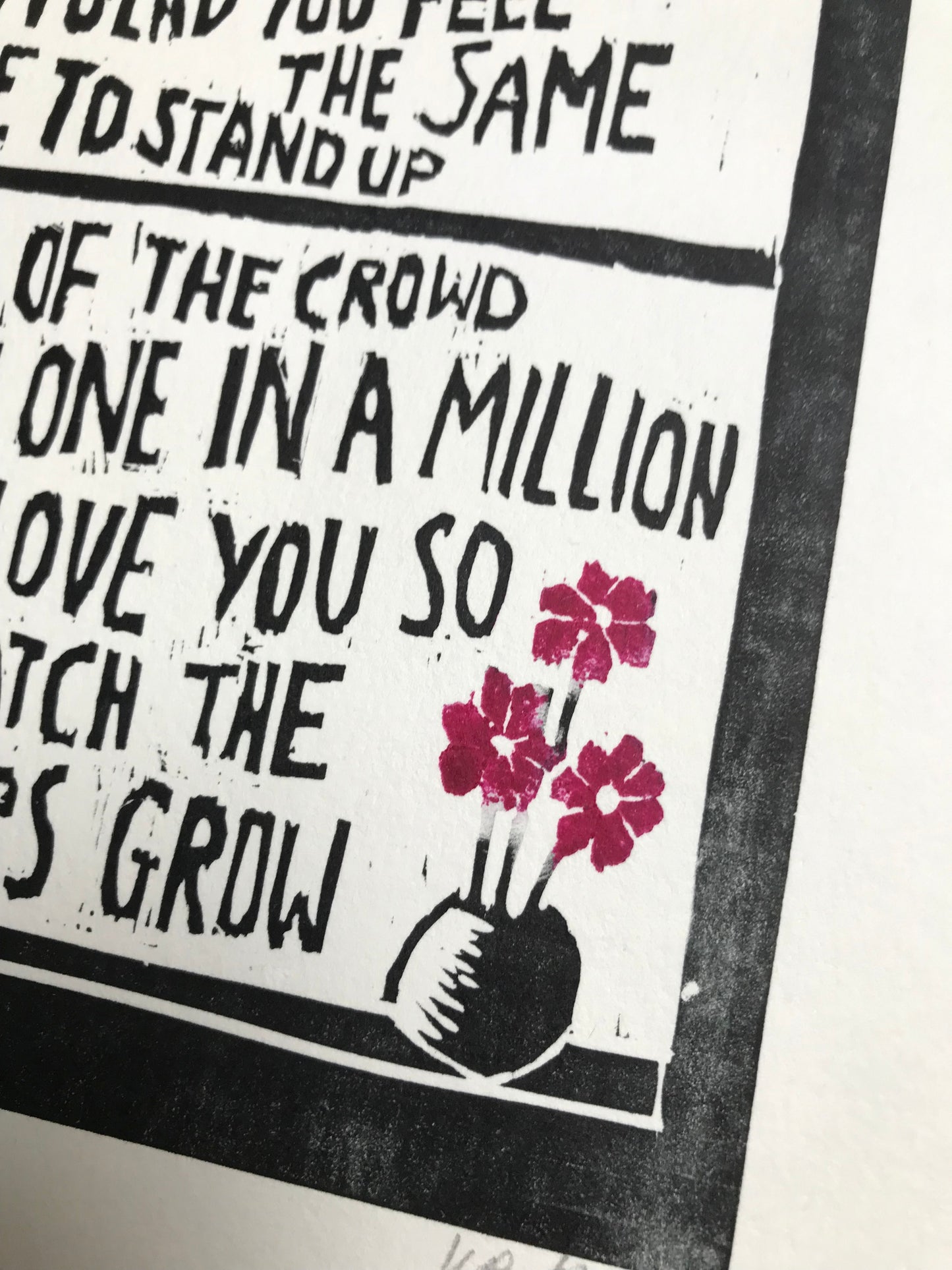 Travis 'Flowers in the Window' song lyrics inspired linocut print