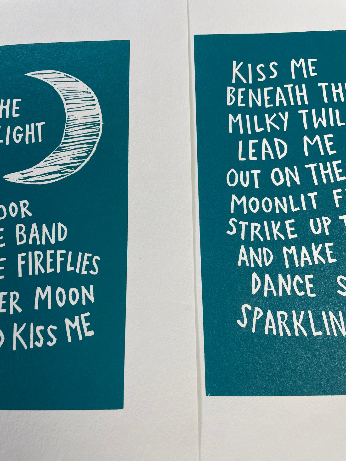 Sixpence None The Richer ‘Kiss Me’ lyrics inspired linocut print
