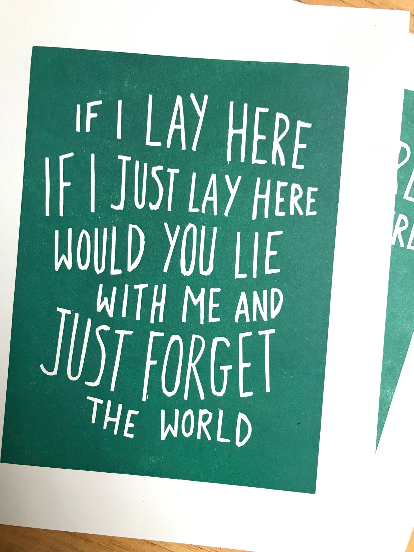 Snow Patrol 'Chasing Cars' lyrics inspired linocut print