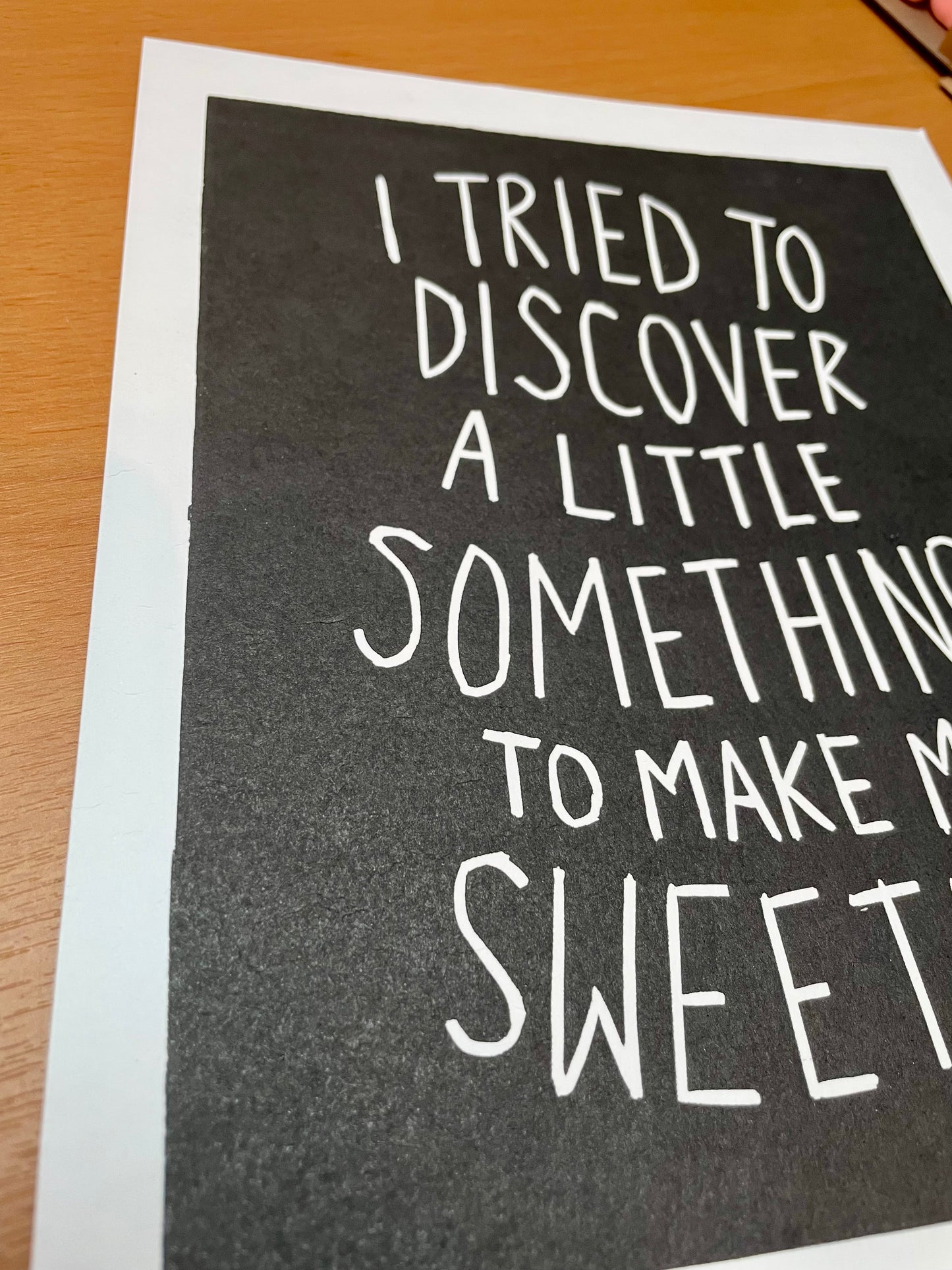 Erasure ‘A Little Respect’ lyrics inspired hand pulled linocut print