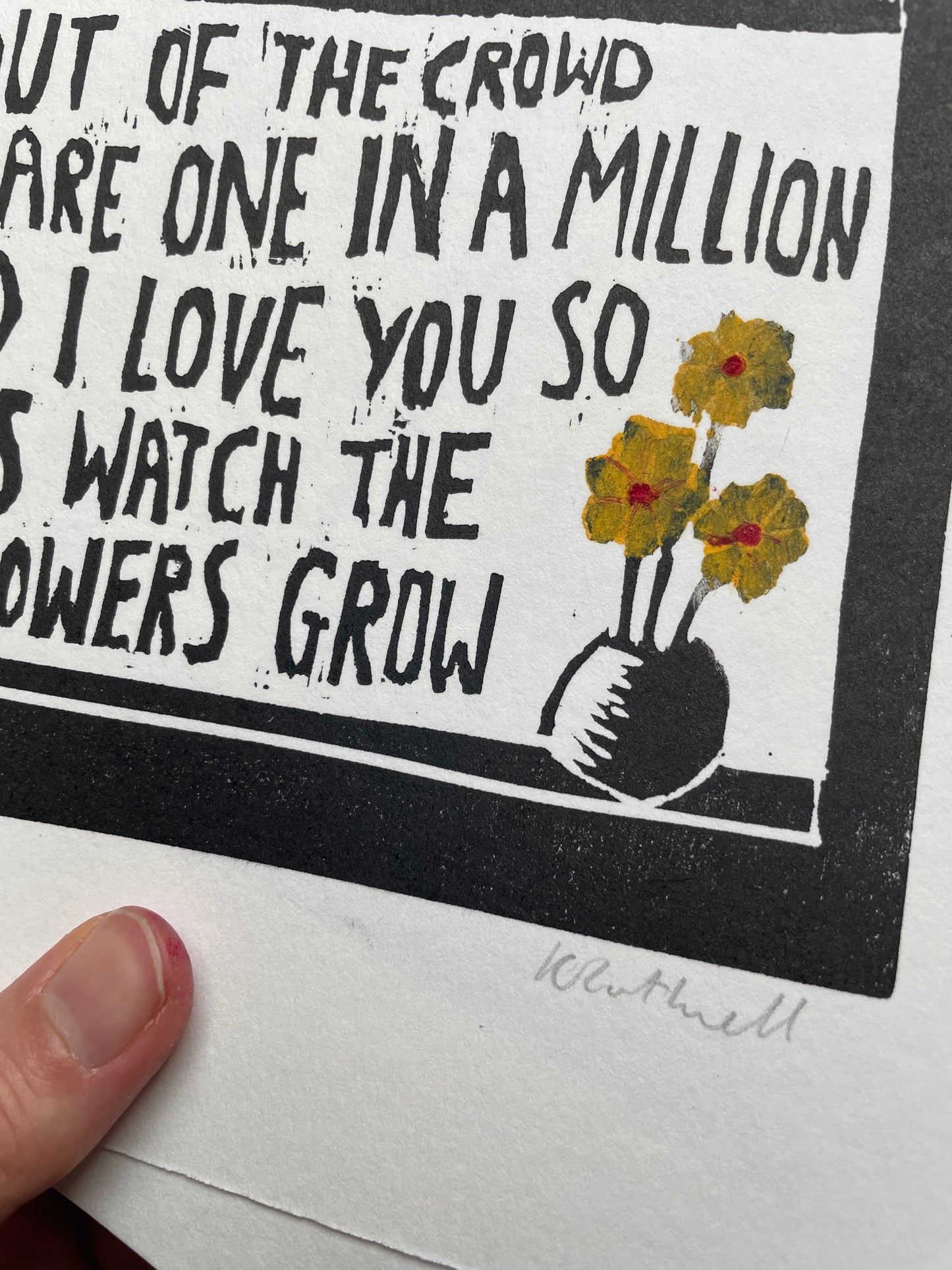Travis 'Flowers in the Window' song lyrics inspired linocut print