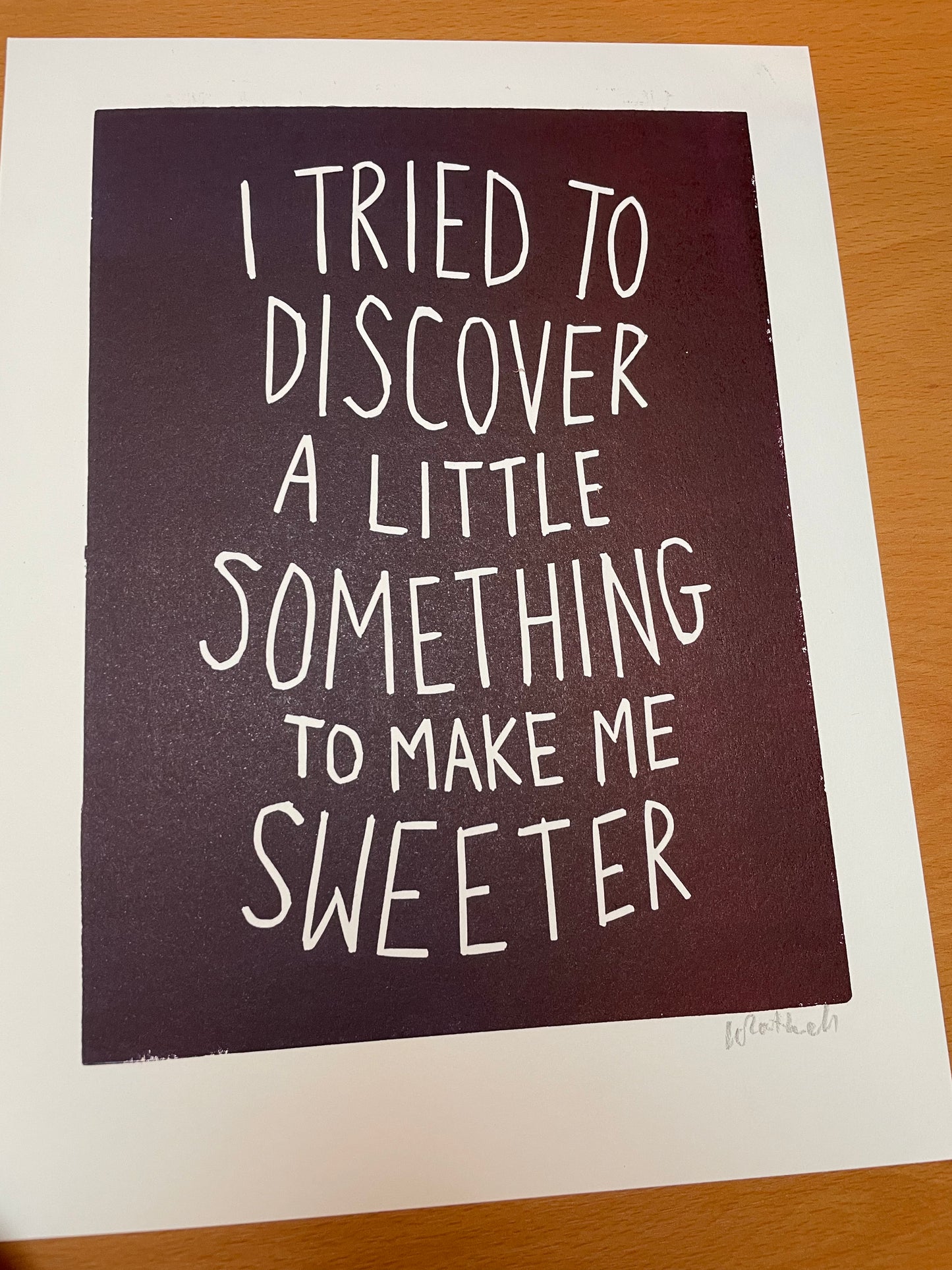 Erasure ‘A Little Respect’ lyrics inspired hand pulled linocut print