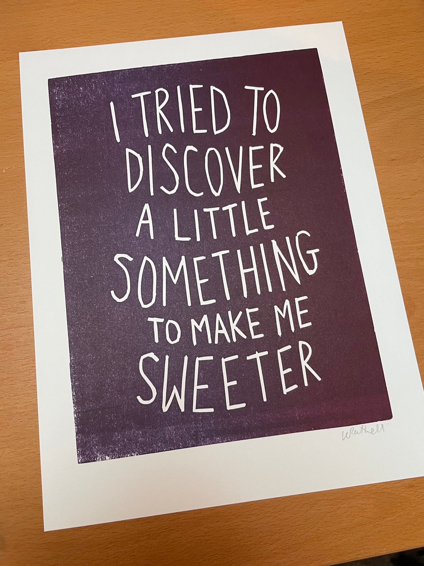Erasure ‘A Little Respect’ lyrics inspired hand pulled linocut print
