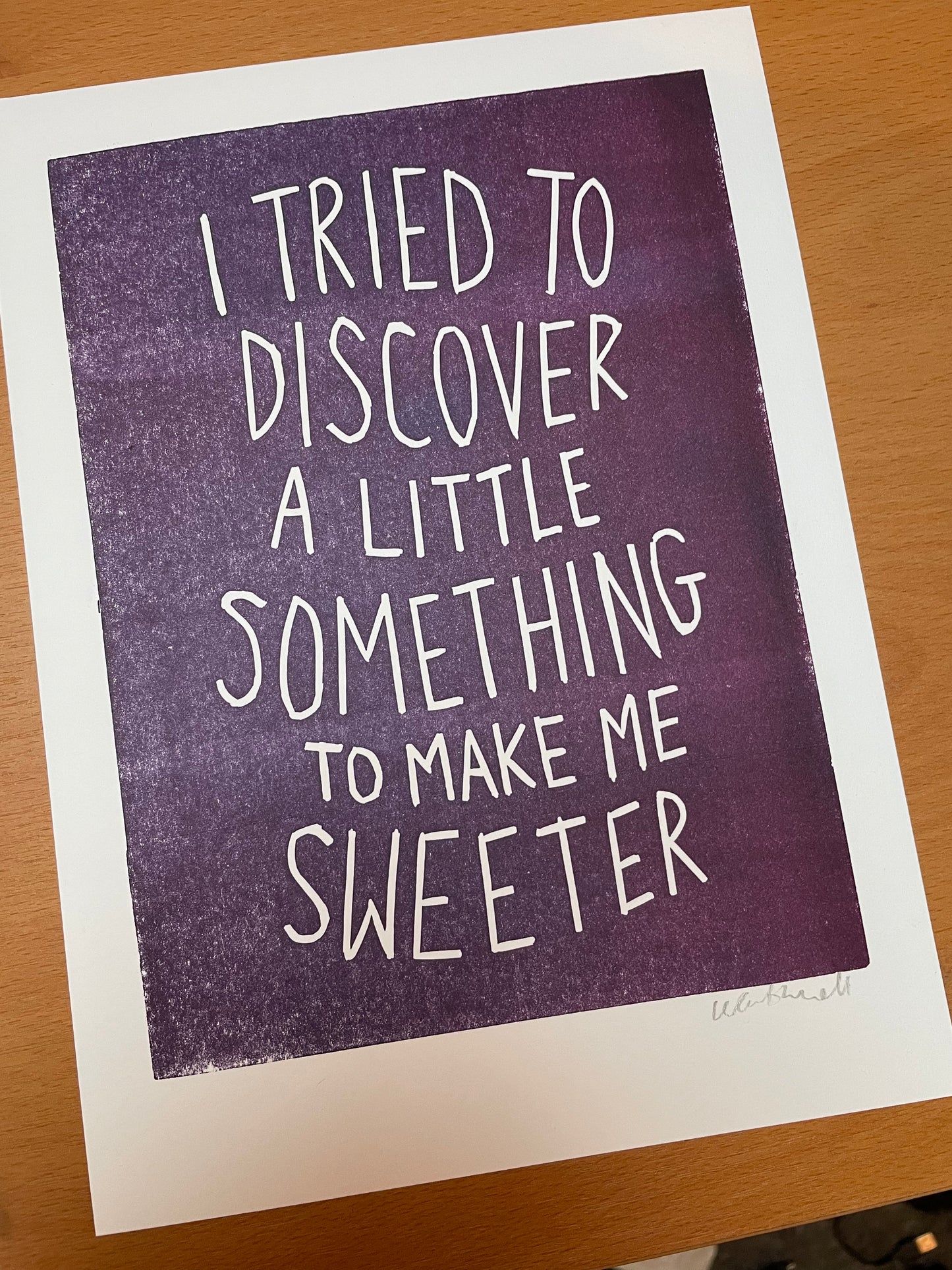 Erasure ‘A Little Respect’ lyrics inspired hand pulled linocut print