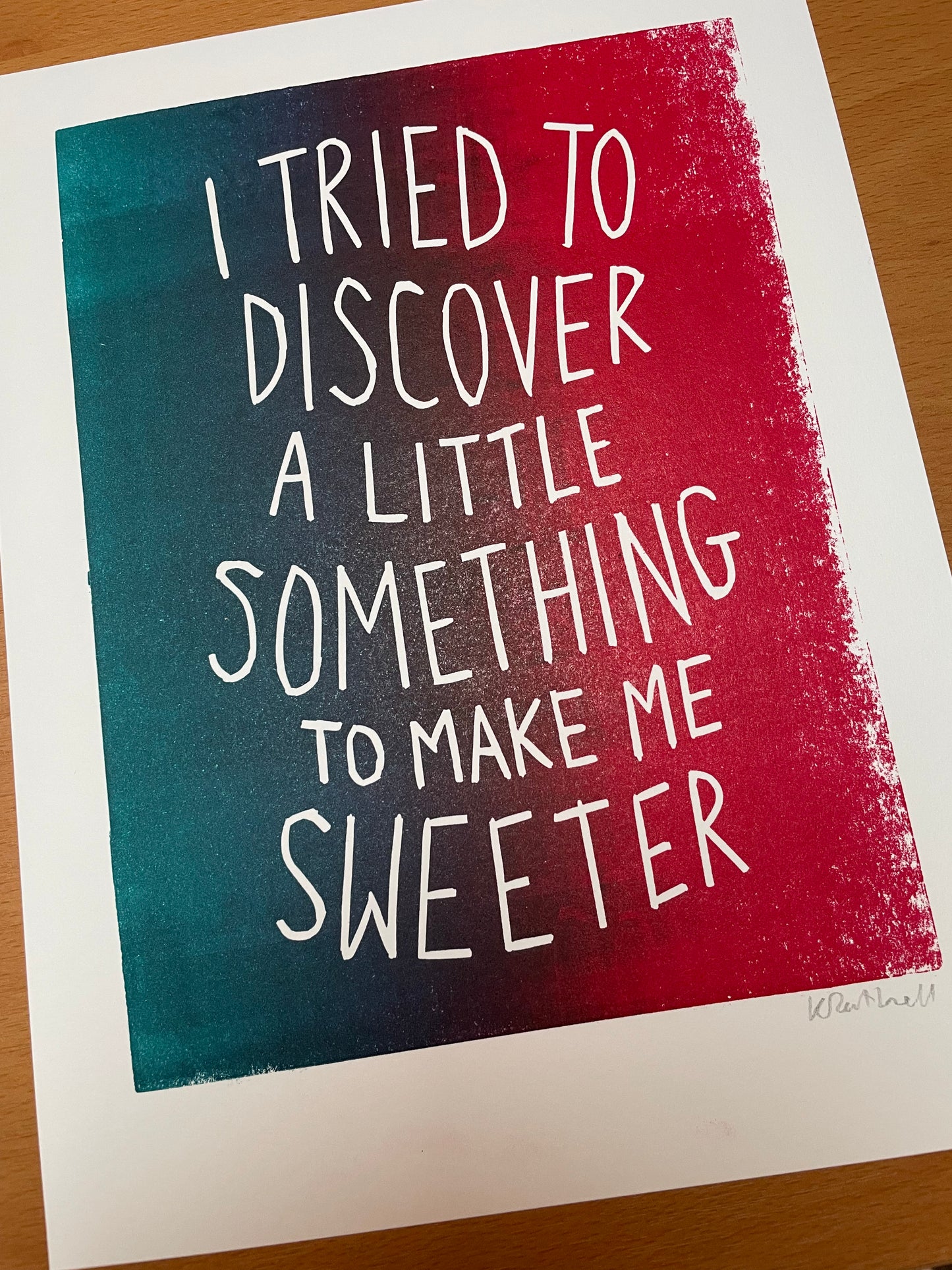 Erasure ‘A Little Respect’ lyrics inspired hand pulled linocut print