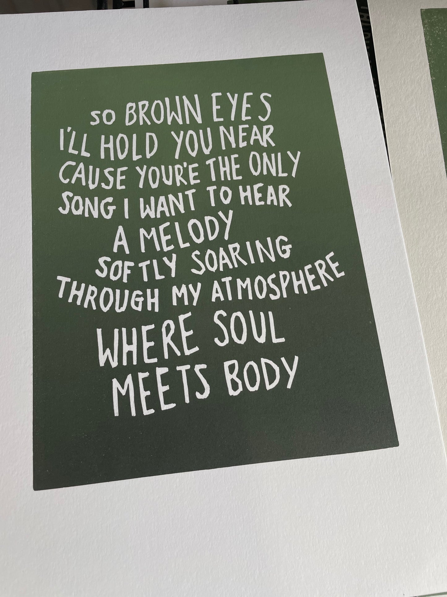 Death Cab for Cutie 'Soul Meets Body' lyrics inspired linocut print