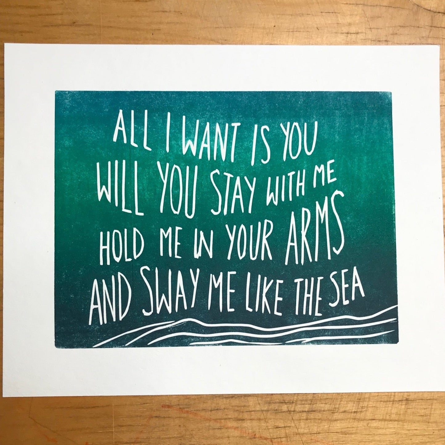 SUPER SECONDS Juno movie soundtrack 'All I Want Is You' lyrics inspired linocut print