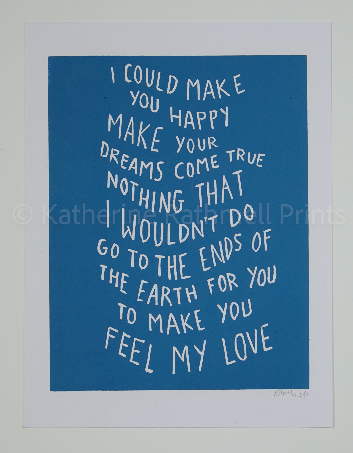 Adele/Bob Dylan 'Feel My Love' lyrics inspired linocut