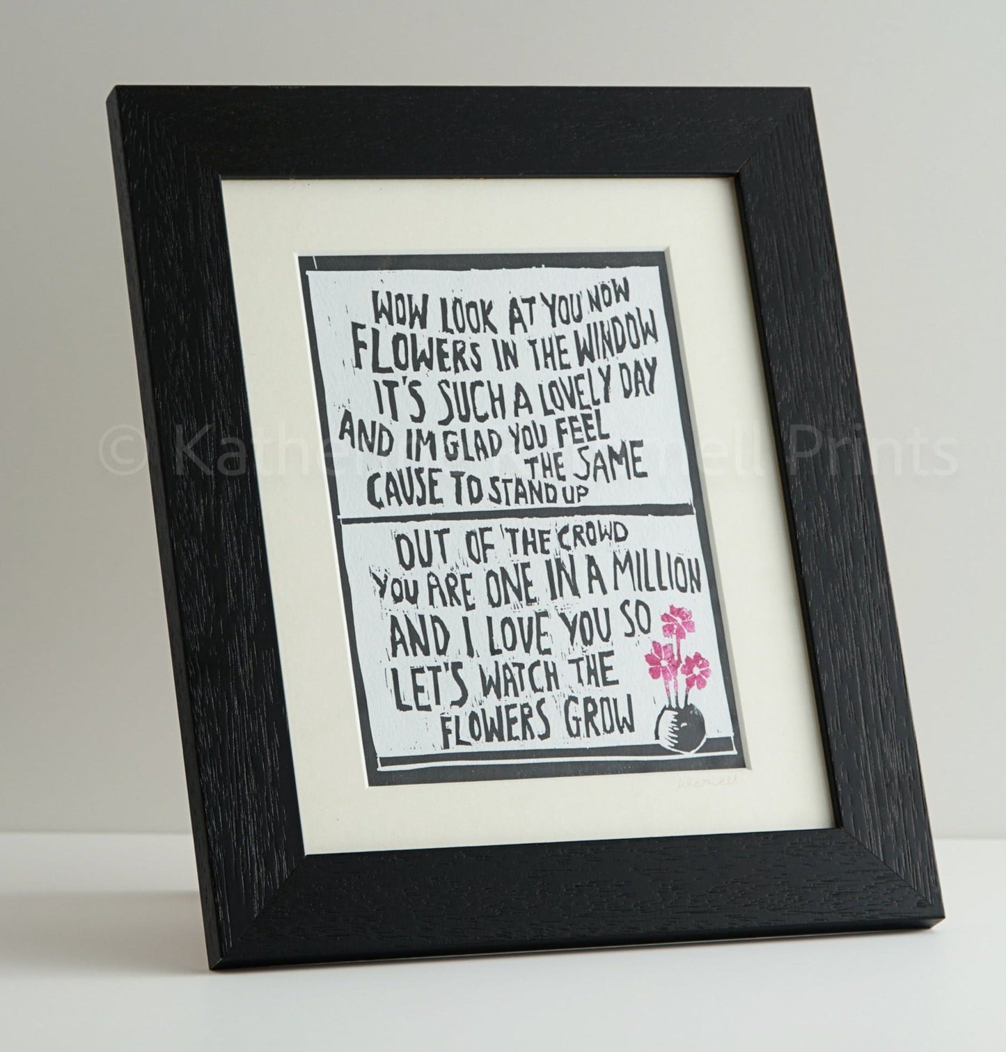 Travis 'Flowers in the Window' song lyrics inspired linocut print