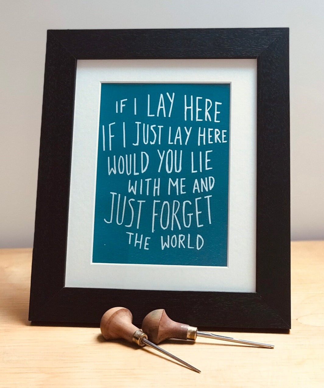 Snow Patrol 'Chasing Cars' lyrics inspired linocut print