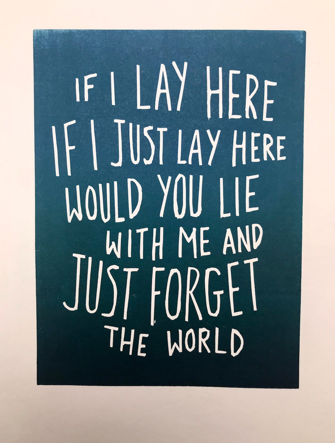 Snow Patrol 'Chasing Cars' lyrics inspired linocut print