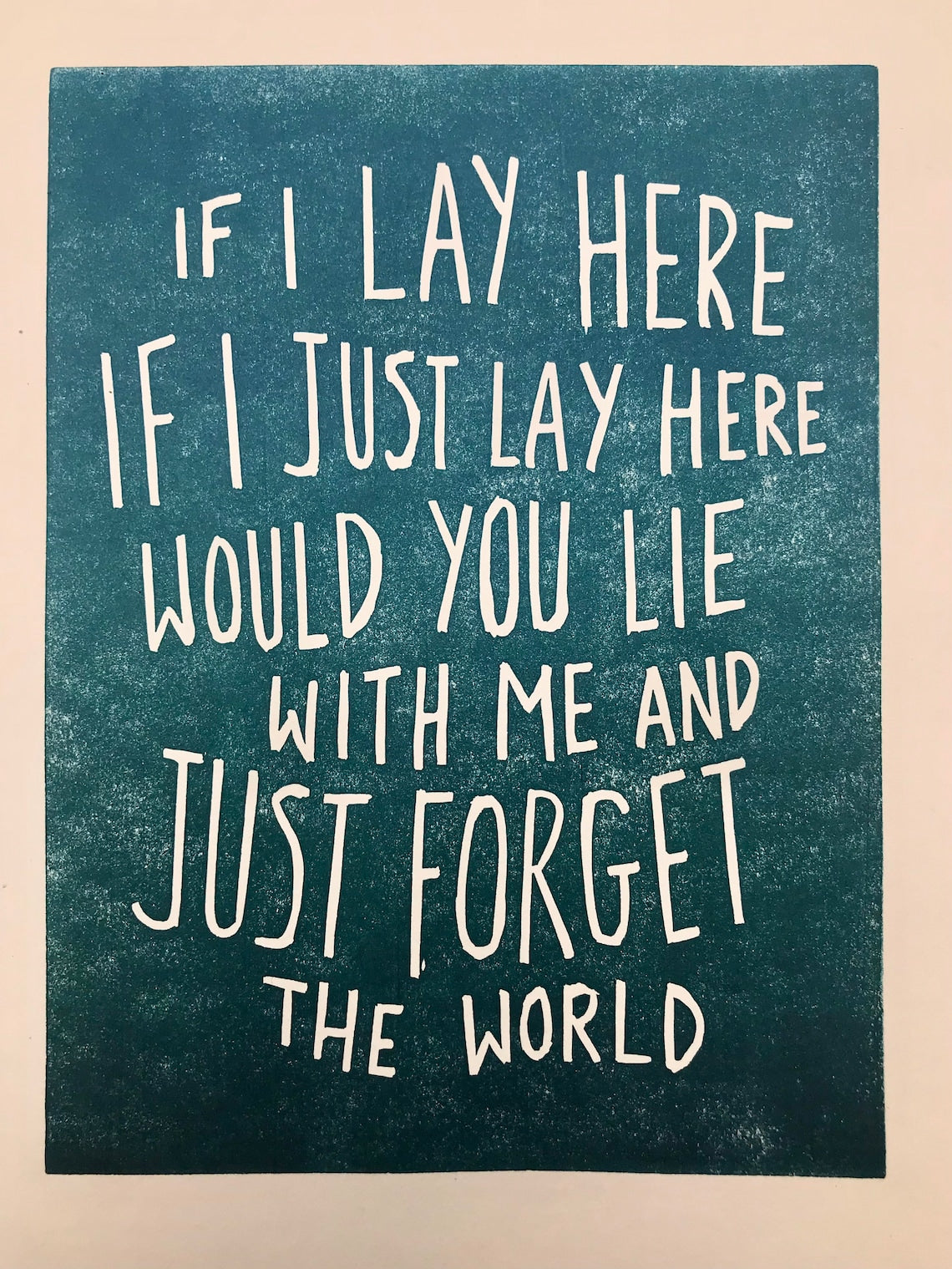 Snow Patrol 'Chasing Cars' lyrics inspired linocut print