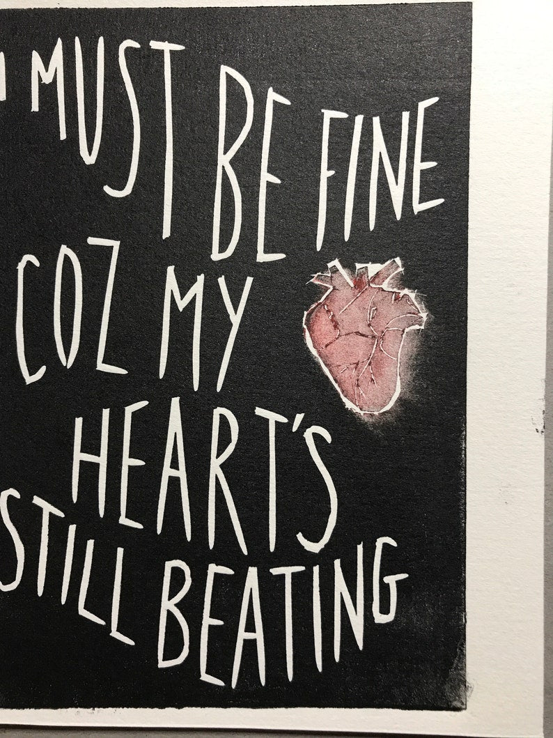 White Stripes ‘Fell in Love With A Girl’ lyrics inspired jigsaw heart linocut print