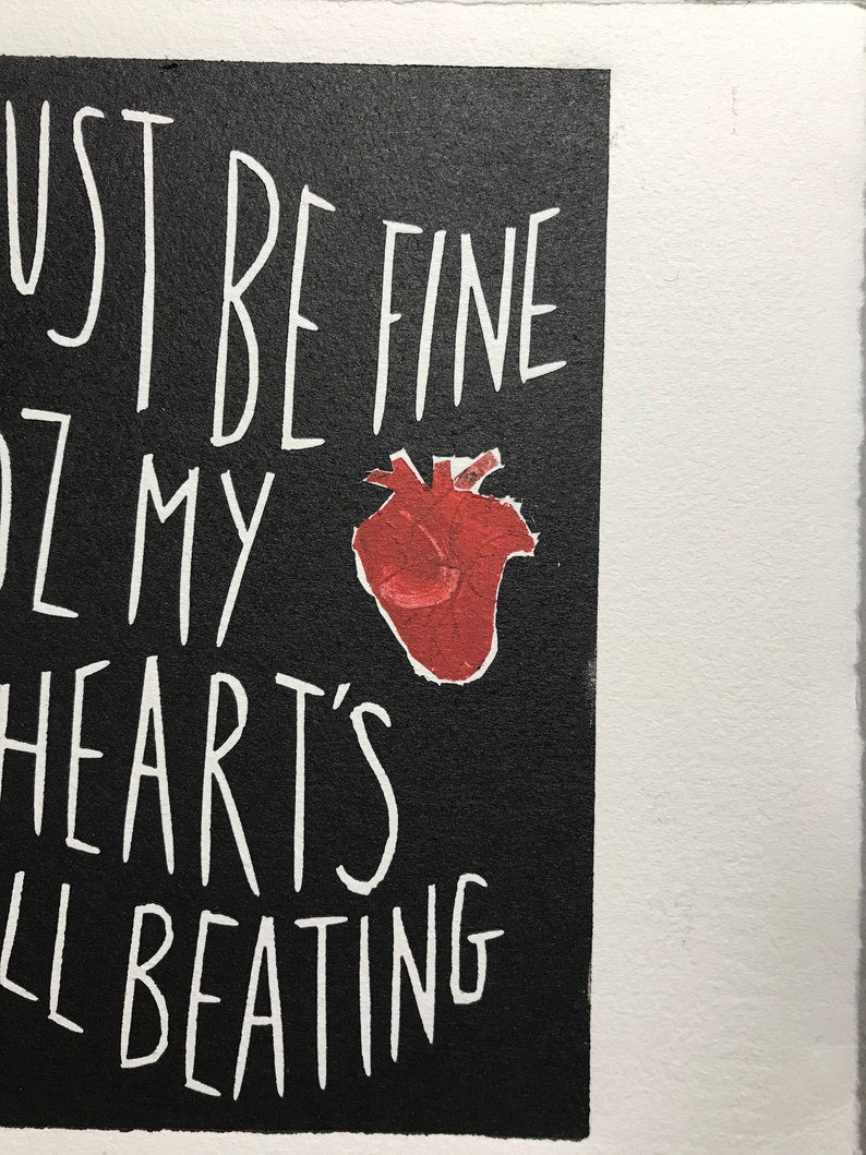 White Stripes ‘Fell in Love With A Girl’ lyrics inspired jigsaw heart linocut print