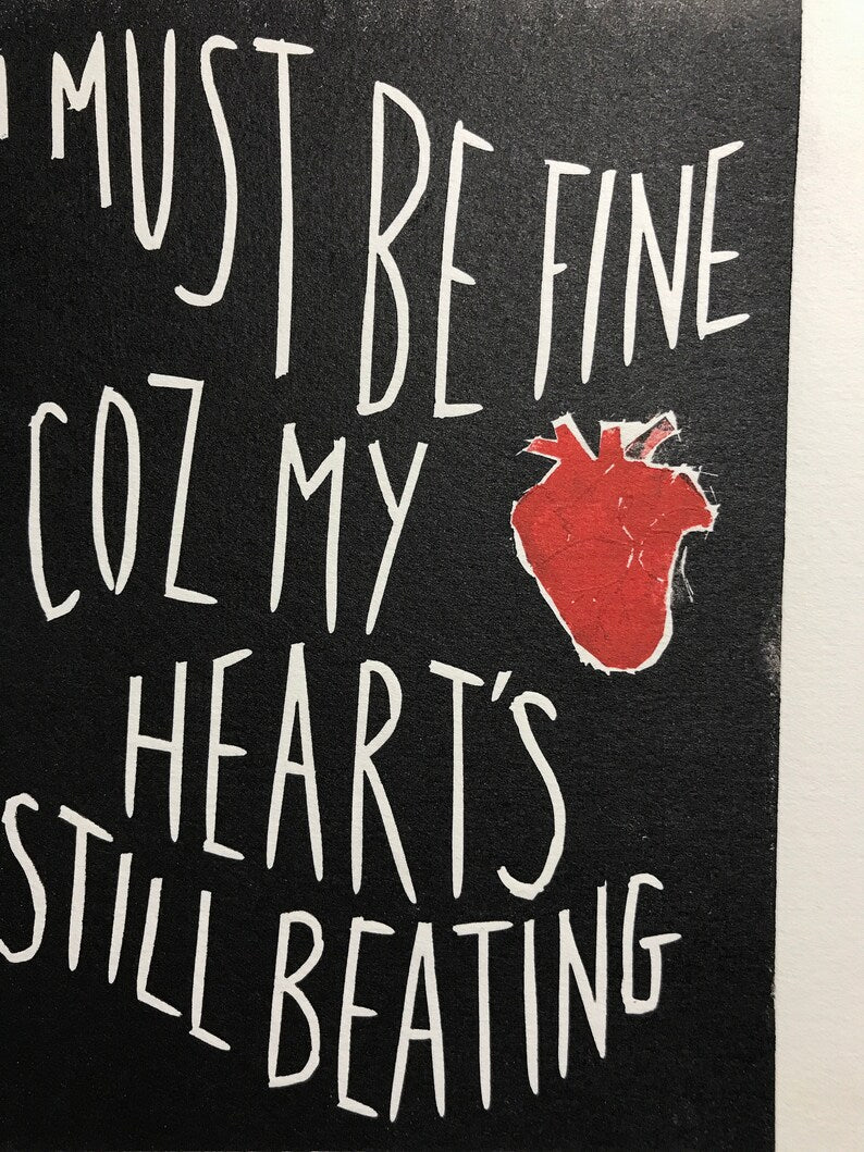 White Stripes ‘Fell in Love With A Girl’ lyrics inspired jigsaw heart linocut print