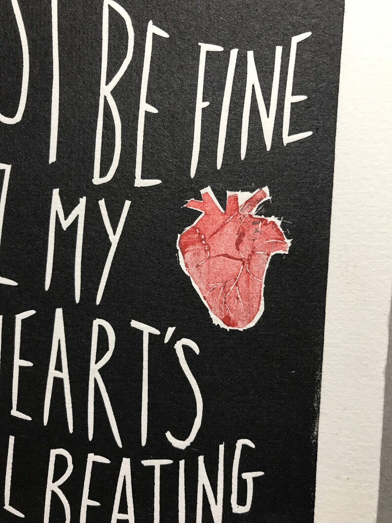 White Stripes ‘Fell in Love With A Girl’ lyrics inspired jigsaw heart linocut print