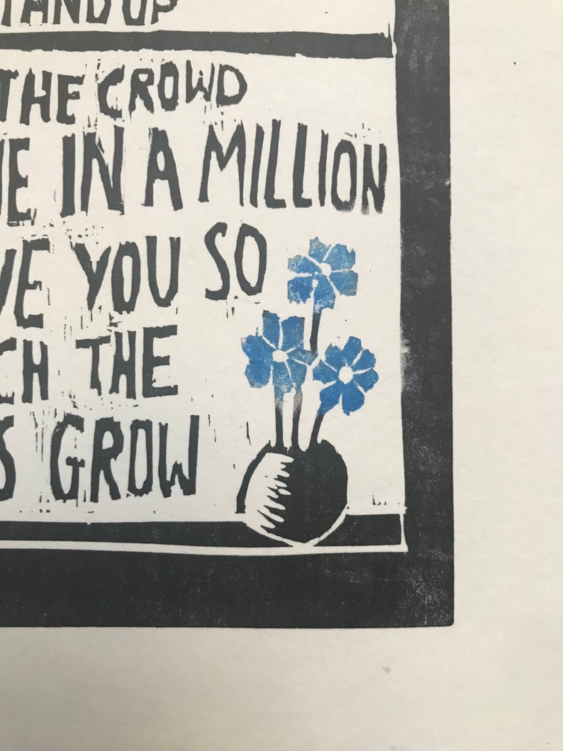 Travis 'Flowers in the Window' song lyrics inspired linocut print